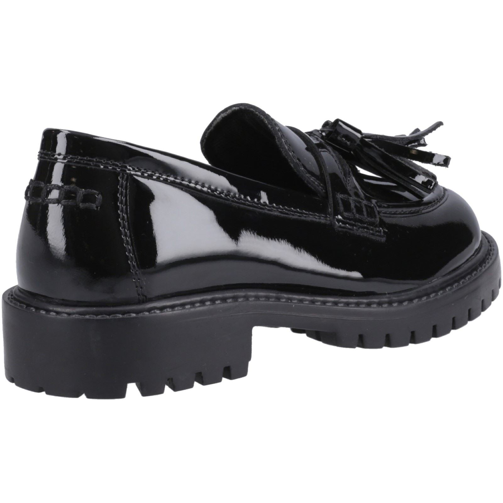 Hush Puppies Abigail Patent Senior Chaussures Plates Noires Pour Filles En Cuir