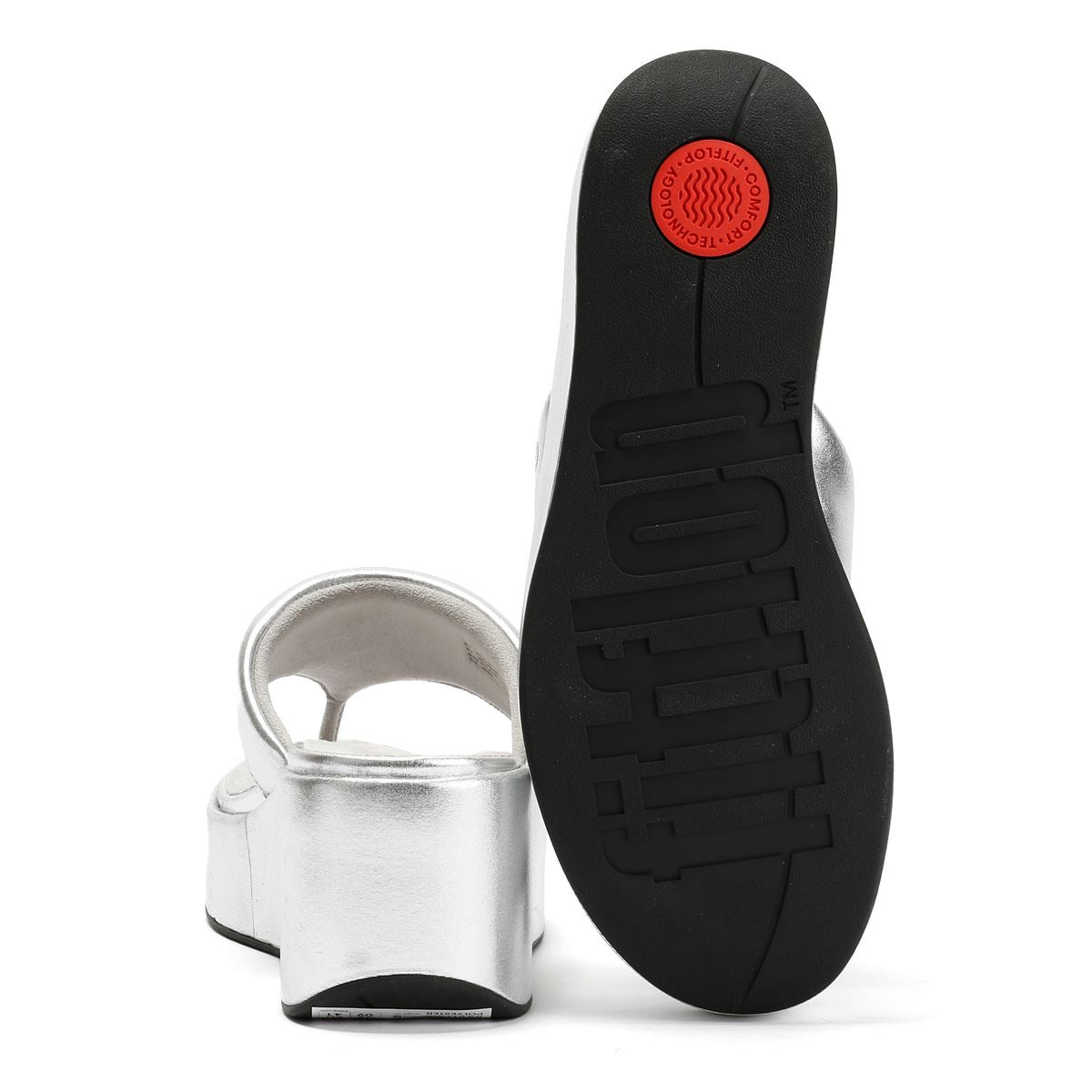 FitFlop Sandales Femme Compensées Plateforme Argentées à Entredoigt