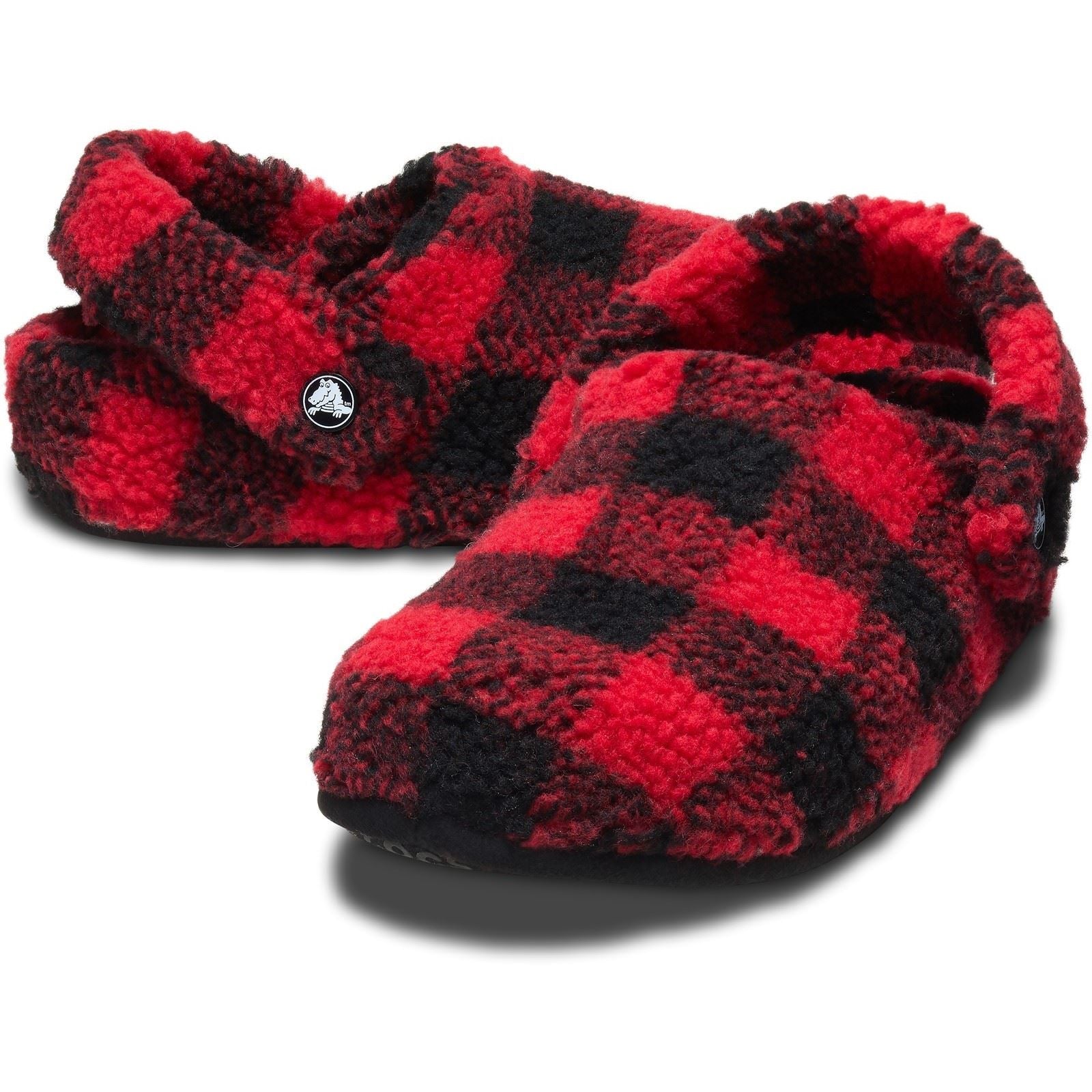Crocs Classic Cozzzy Chaussons De Style Universitaire Pour Hommes En Polyester Rouge/noir