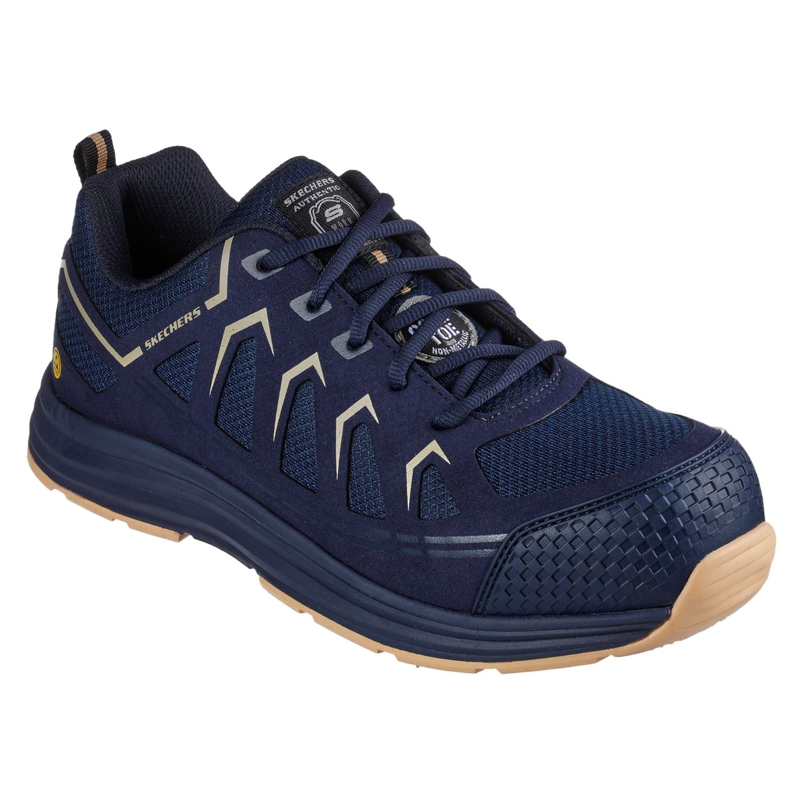 Skechers Workwear Malad II Baskets De Sécurité Pour Hommes En Tissu Bleu Marine / Tan