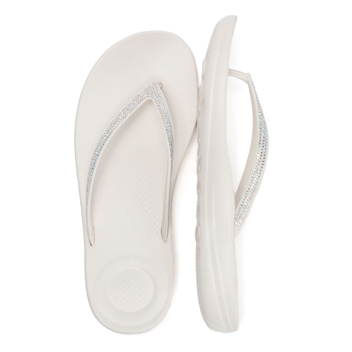 FitFlop Iqushion Sparkle Tongs Blanches En Caoutchouc Pour Femmes