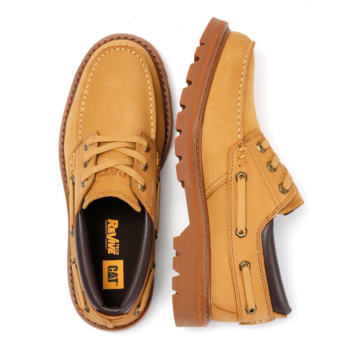 Caterpillar Colorado Boat Lo Chaussures En Cuir Pour Hommes Jaunes À Lacets