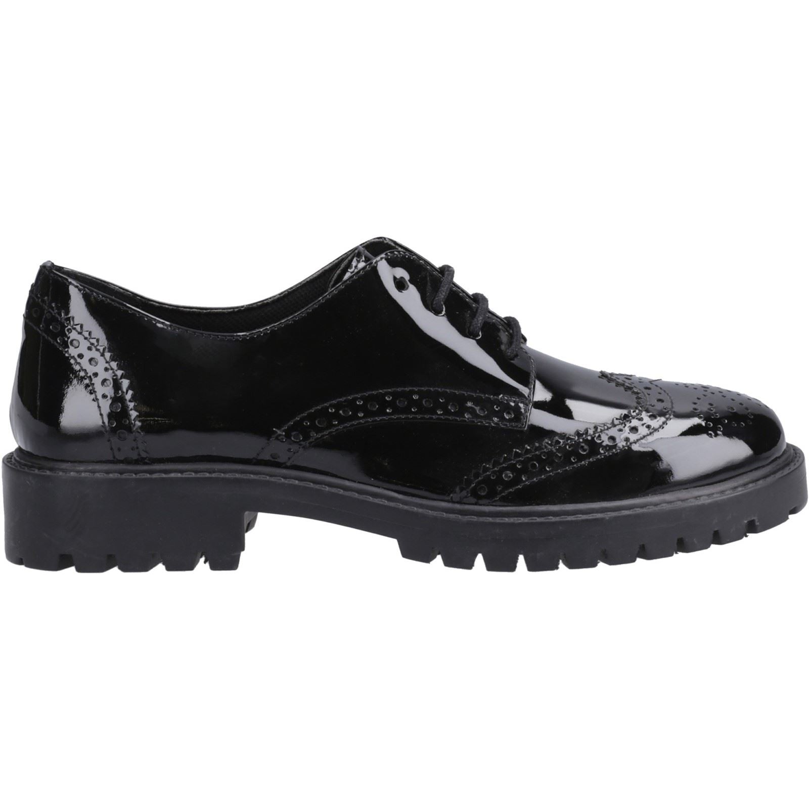 Hush Puppies Athena Patent Chaussures Noires Pour Filles En Cuir