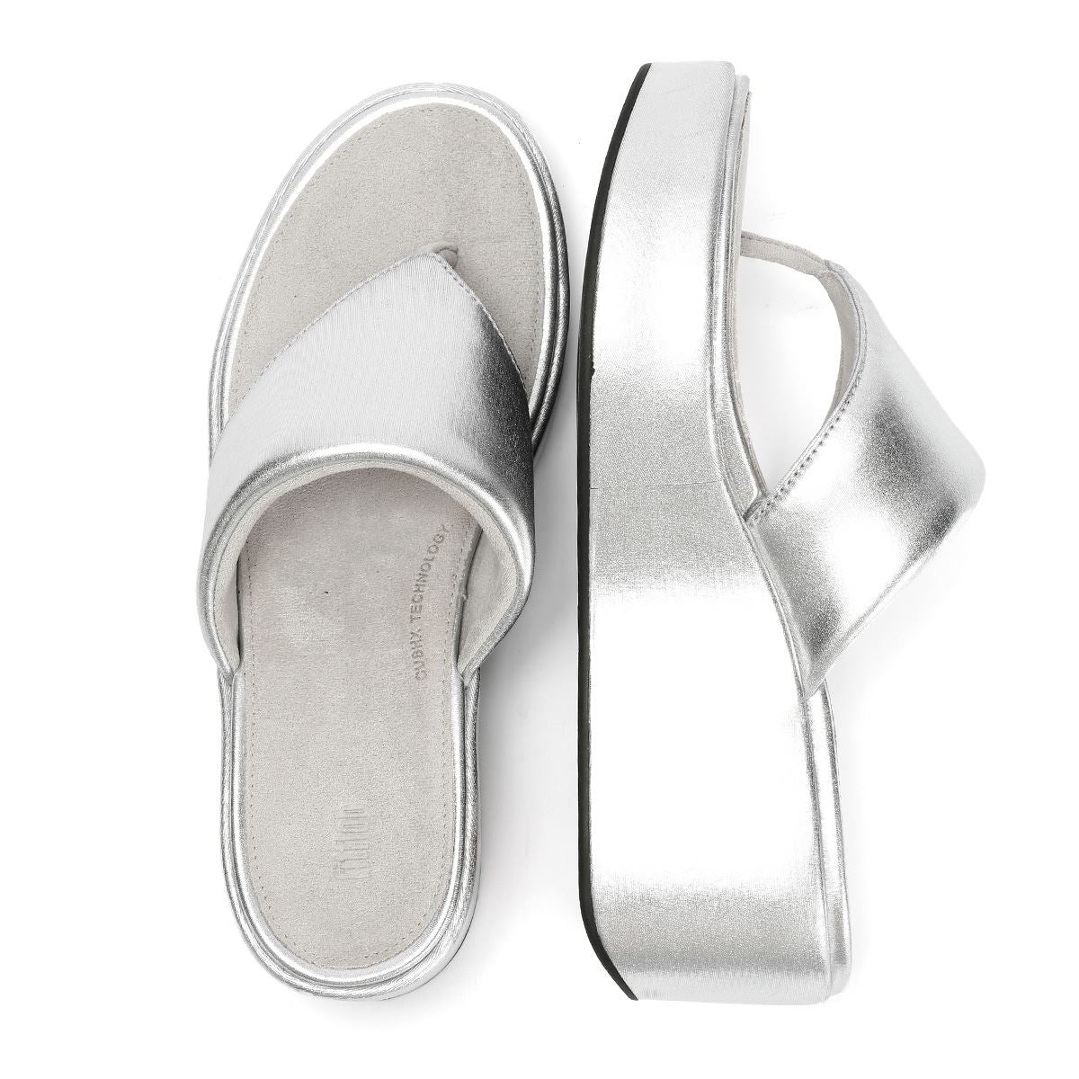 FitFlop Sandales Femme Compensées Plateforme Argentées à Entredoigt
