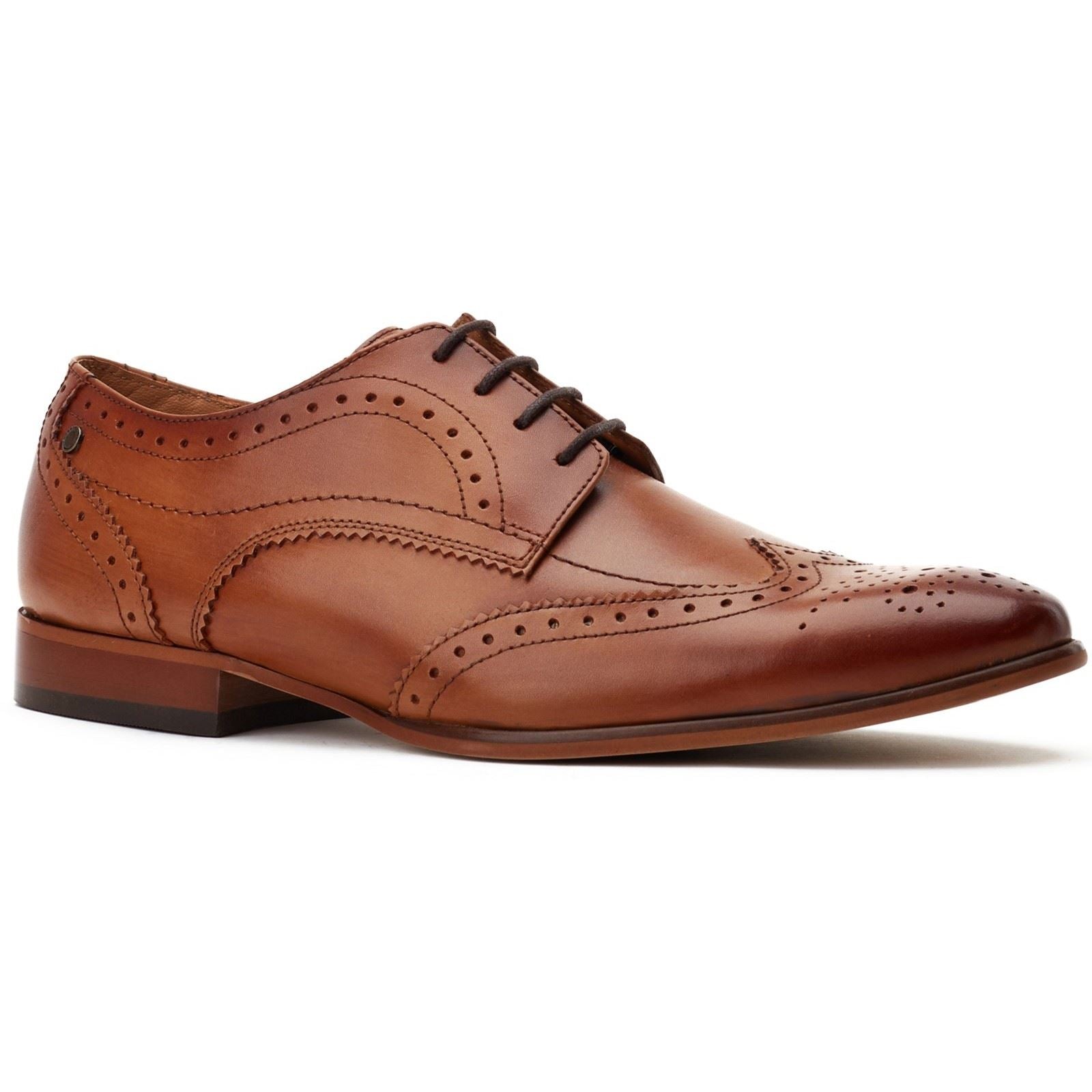Base London Barbera Chaussures En Cuir Pour Hommes Brogues Tan