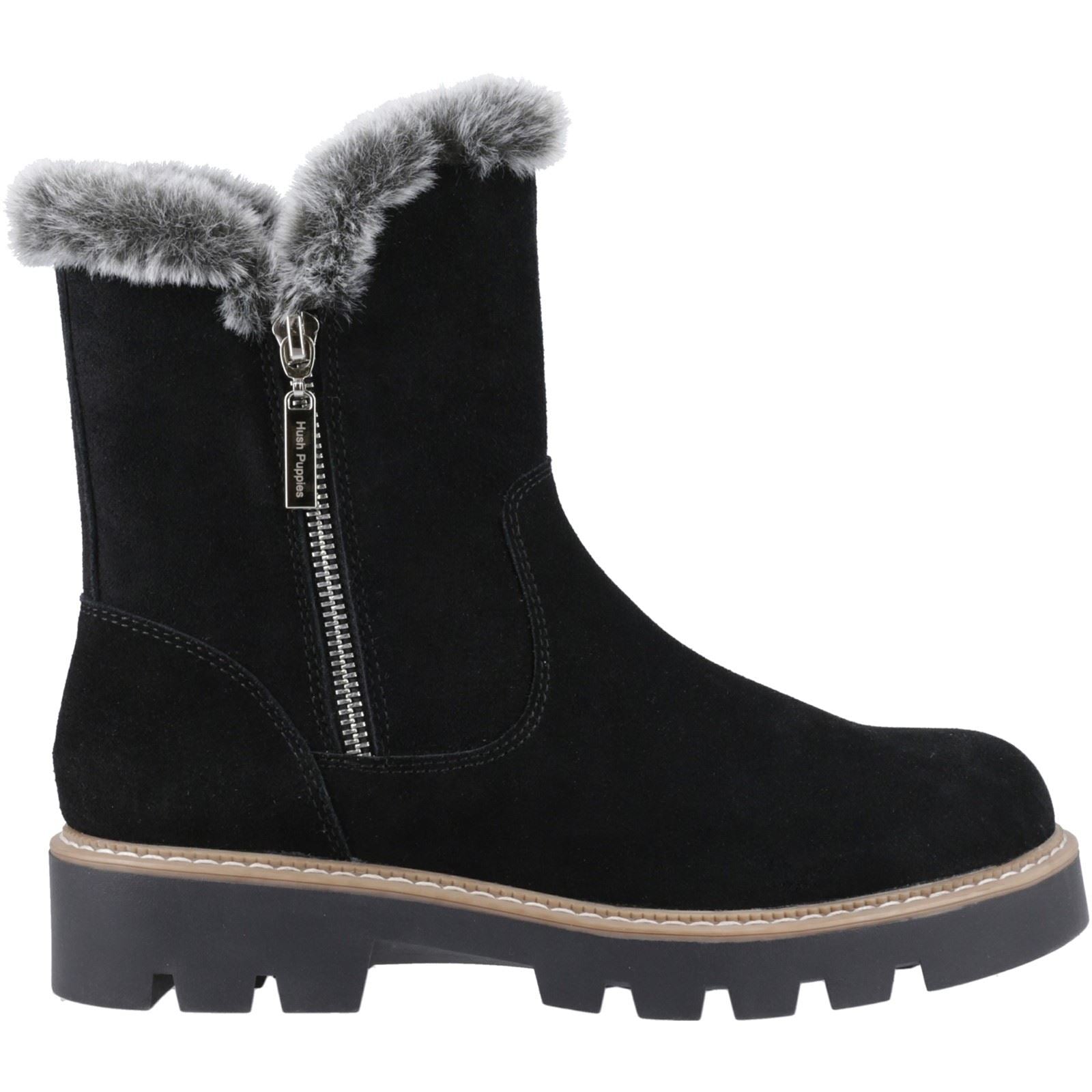 Hush Puppies Ambre Femmes Suède Bottes Mi-mollet Hiver Noires