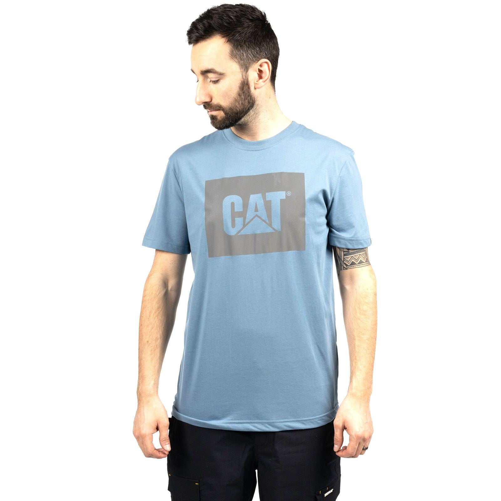 Caterpillar Graphic T-Shirts Pour Hommes En Coton Bleu À Manches Courtes
