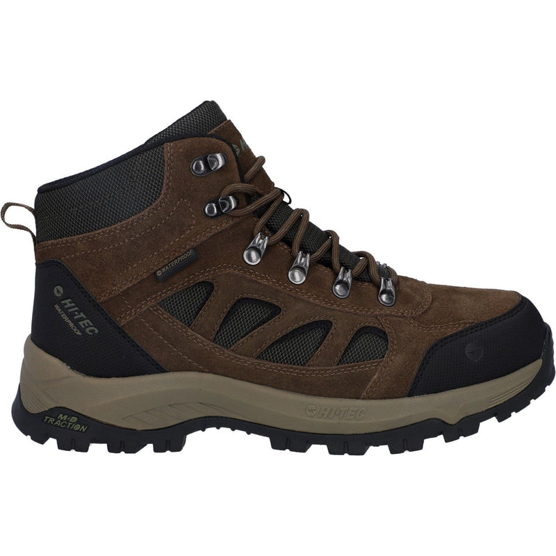 Hi-Tec Bandera Expedition Mid Wide Chaussures De Randonnée Pour Homme En Cuir Brun Fumé/kaki