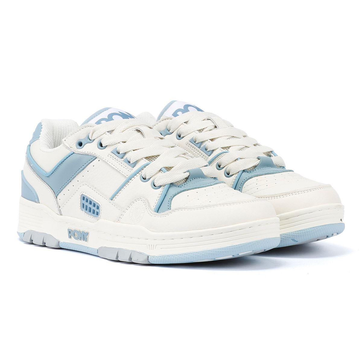 Pony M_100 Low Des Baskets Blanches/Bleues Ciel En Cuir