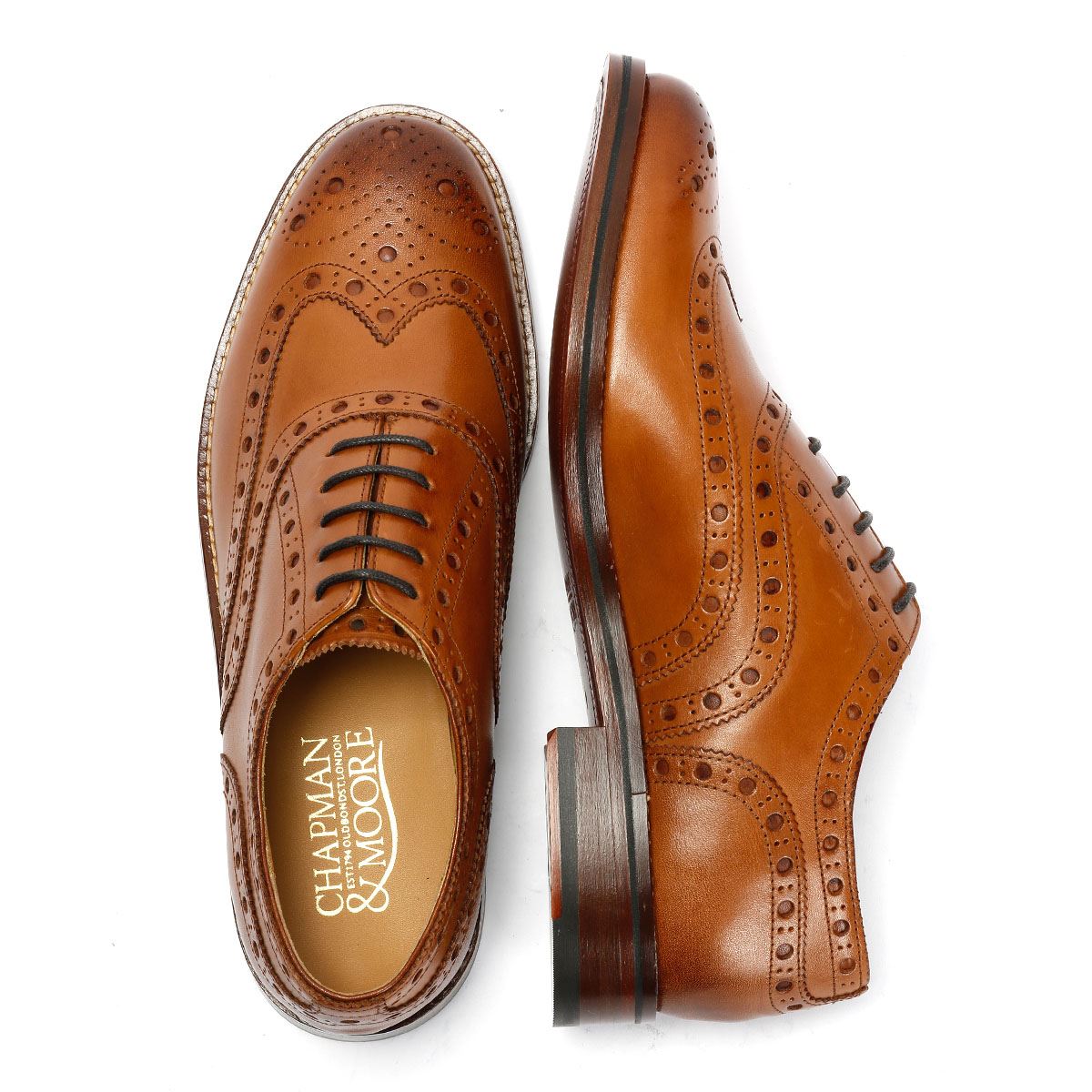 Chapman & Moore Oxford Brogue Chaussures En Cuir Pour Hommes Brunes À Lacets