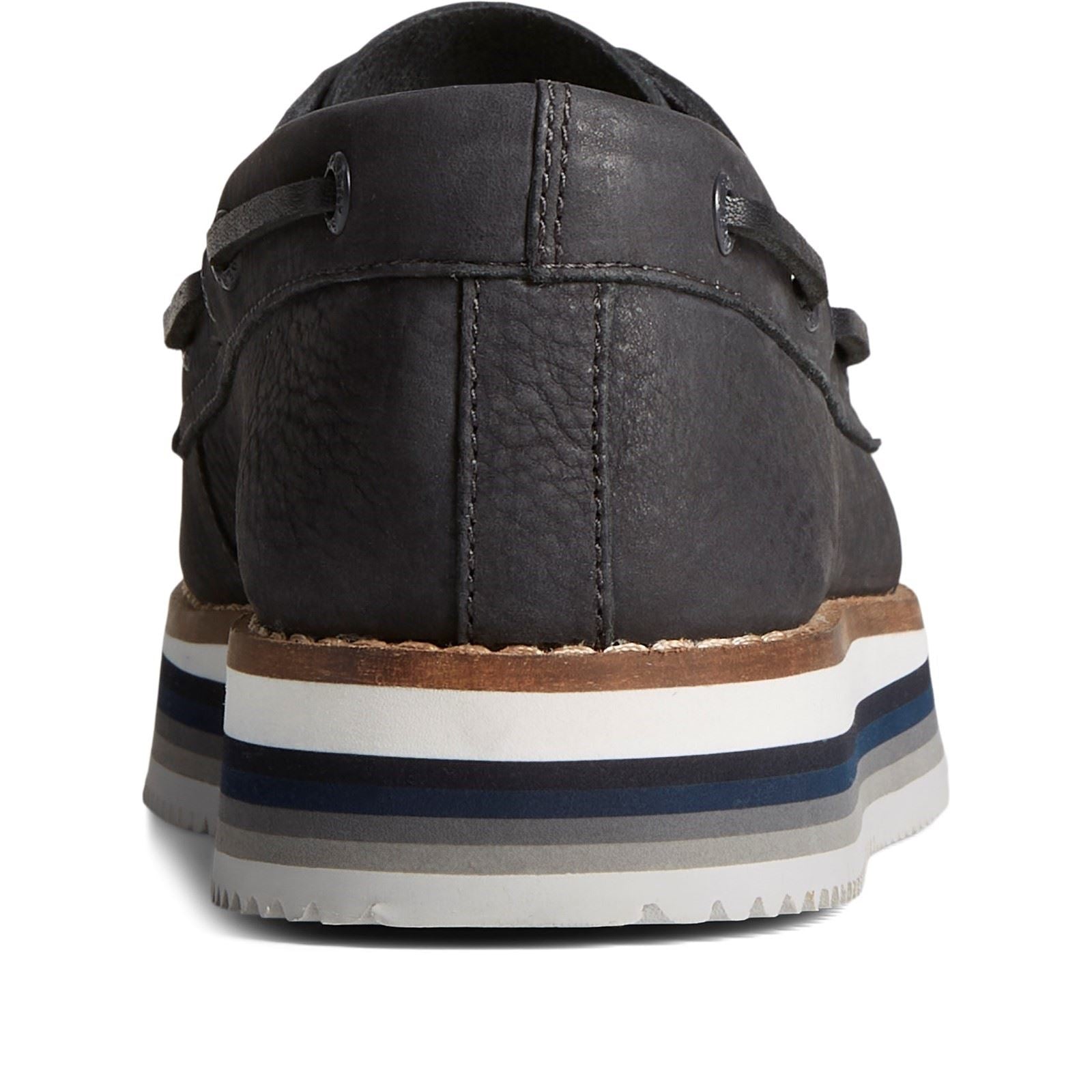 Sperry Authentic Original Stacked Chaussures Bateau Noires Pour Femmes En Cuir