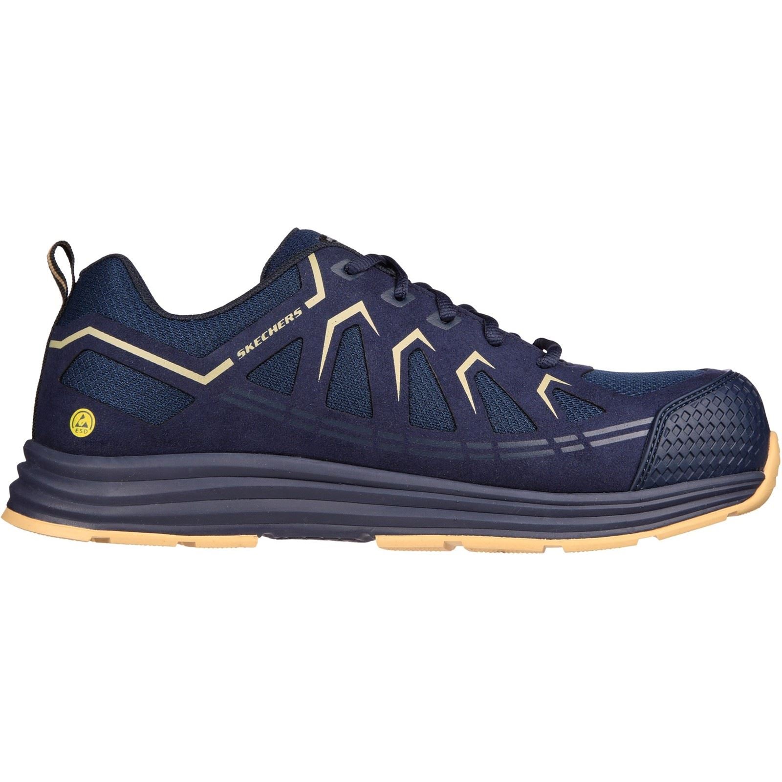 Skechers Workwear Malad II Baskets De Sécurité Pour Hommes En Tissu Bleu Marine / Tan