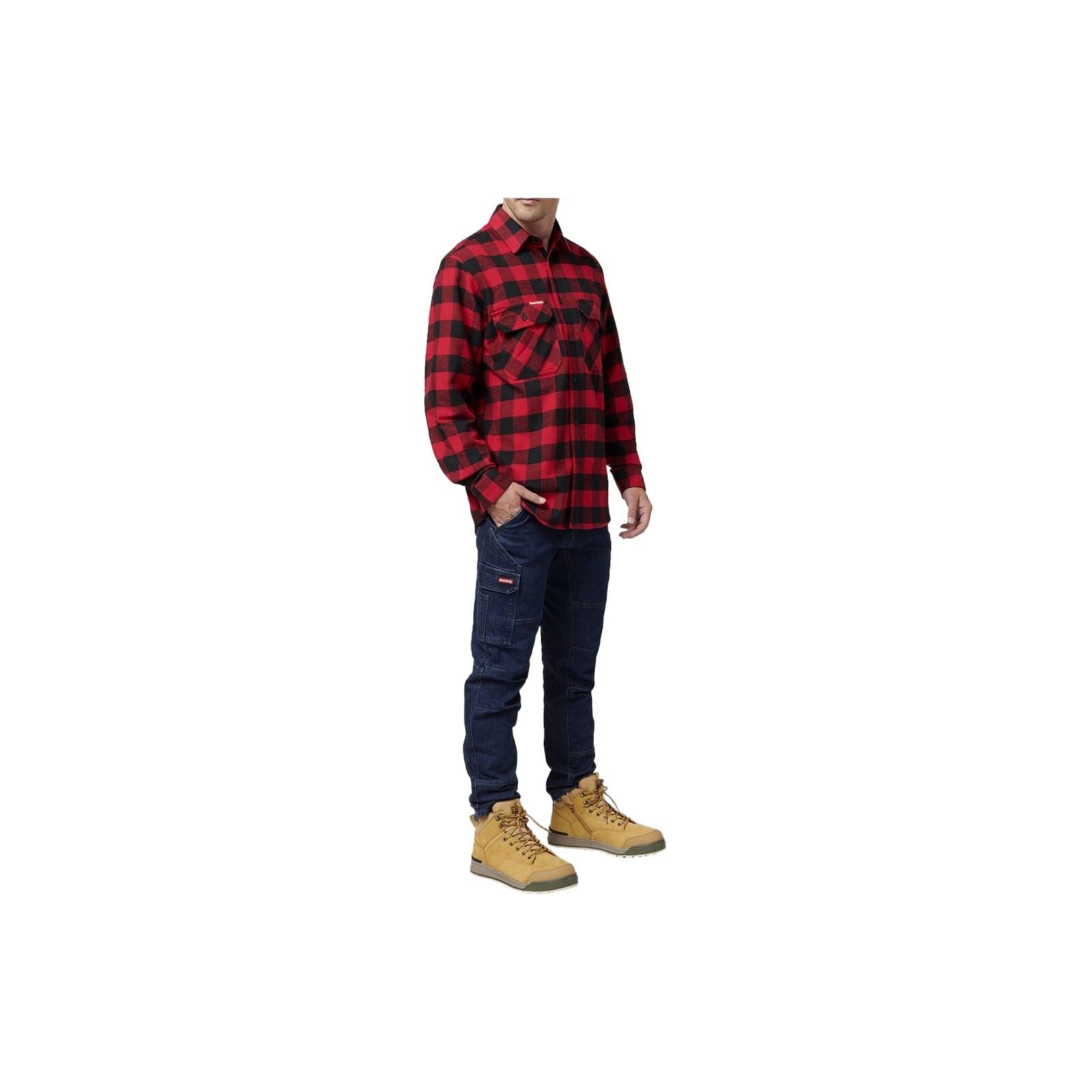 Hard Yakka Long Sleeve Check Flannel Chemise Décontractée Rouge En Coton Pour Homme