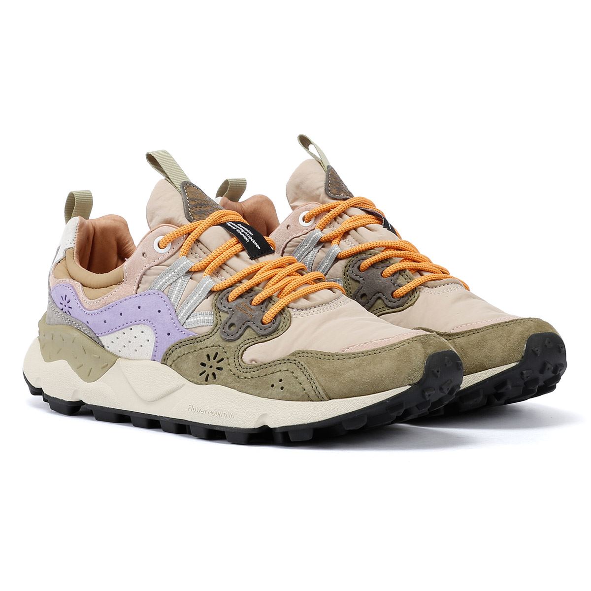 Flower Mountain Yamano 3 Baskets En Daim Vert Militaire/Taupe/Violet