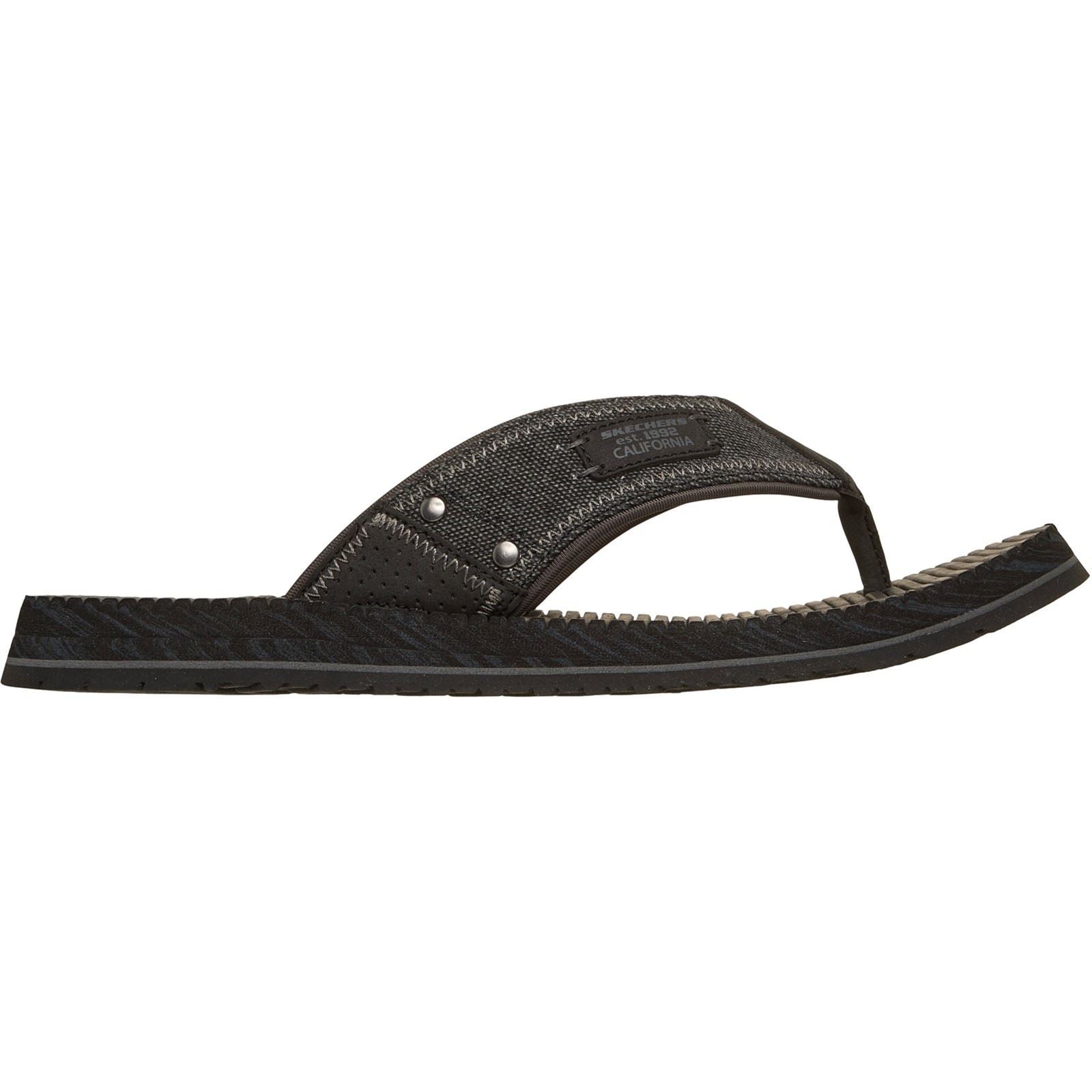 Skechers Quill Tongs Noires En Textile Pour Homme