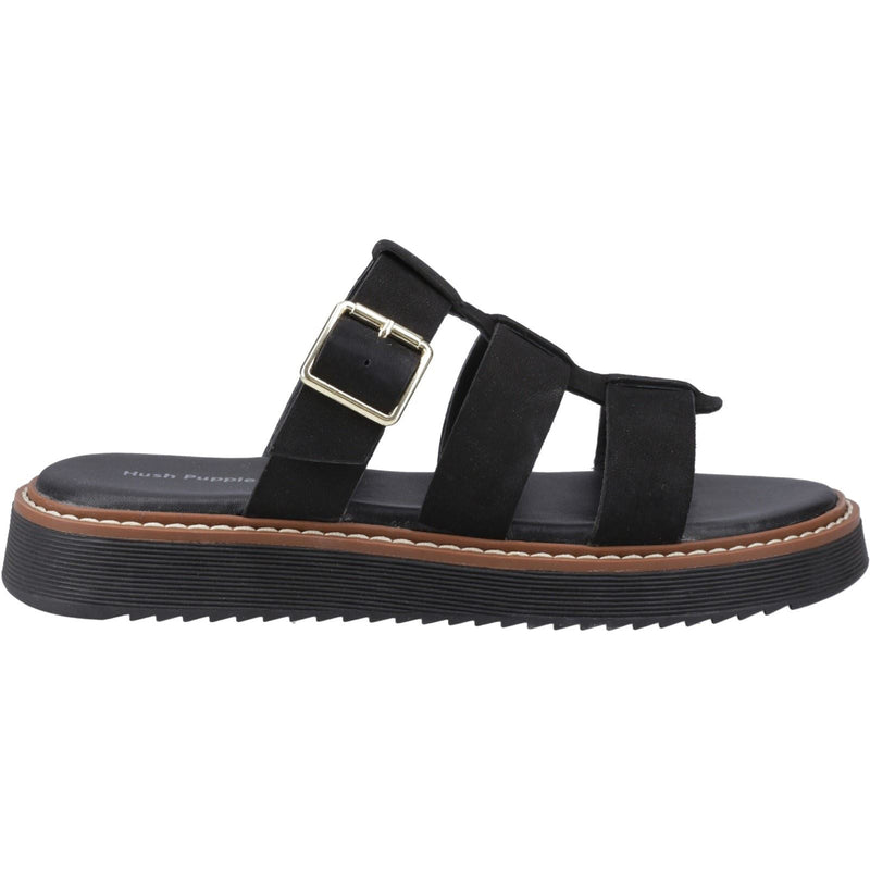 Hush Puppies Celeste Slide Sandales Noires Pour Femmes En Cuir