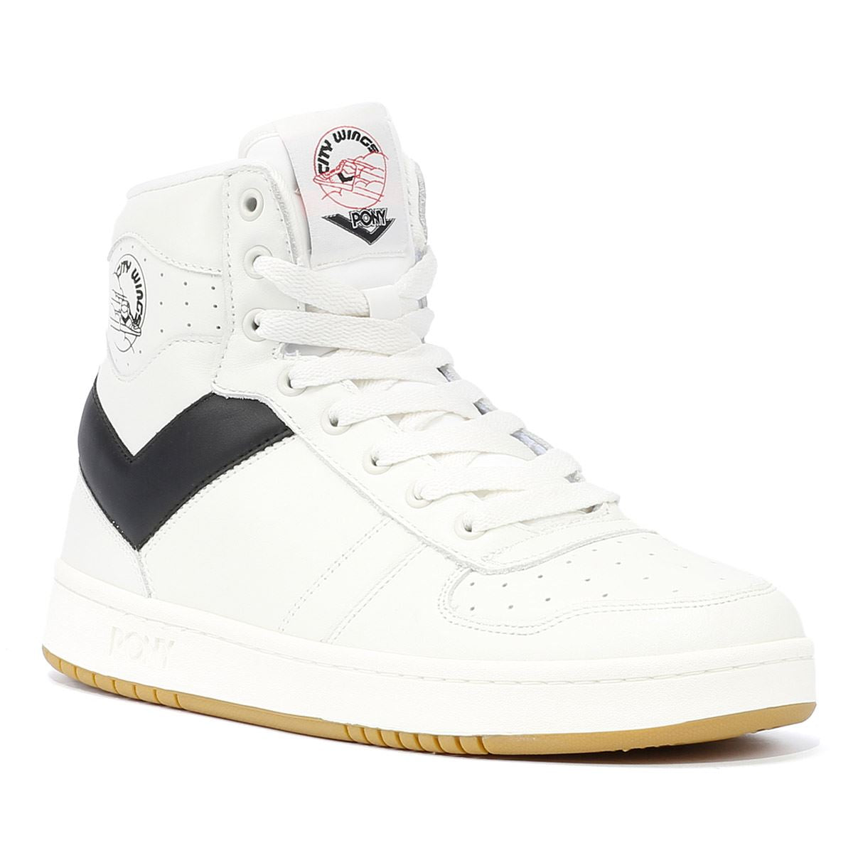 Pony City Wings Hi Des Baskets En Cuir Blanches/Noires