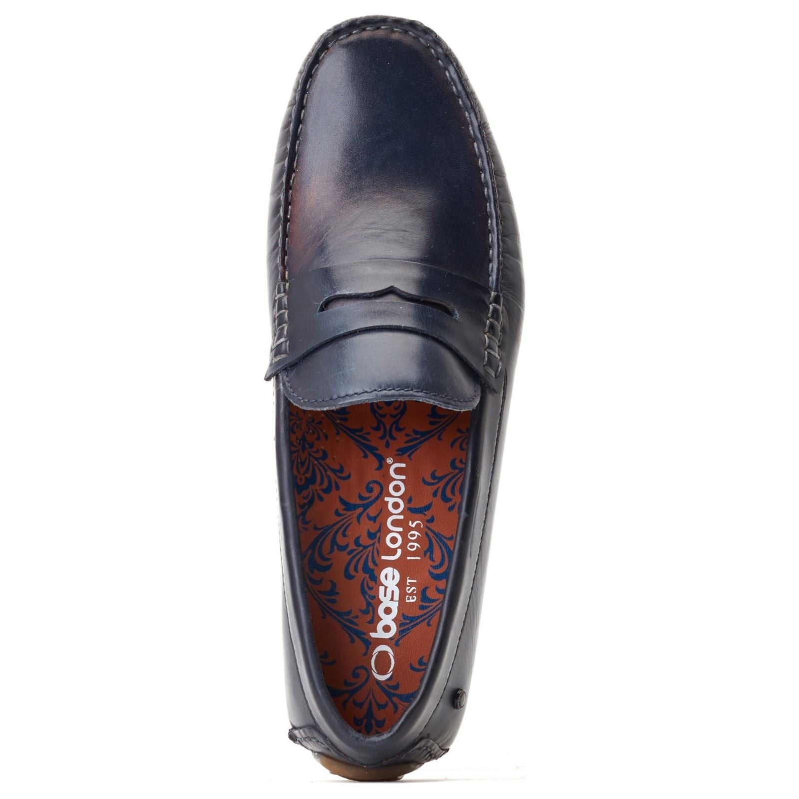Base London Collins Mocassins En Cuir Pour Hommes Bleu Marine