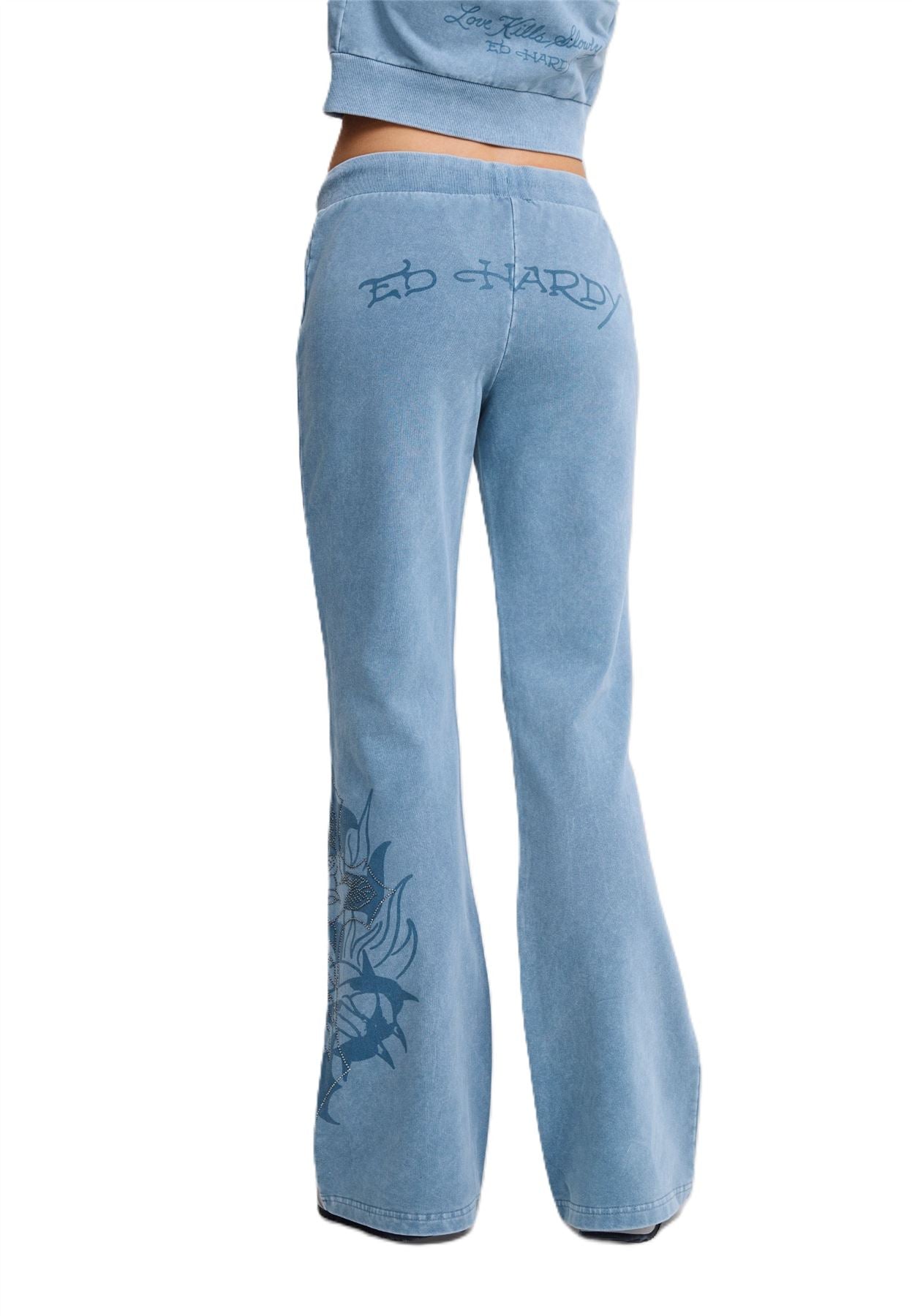 Ed Hardy Cross and Thorn Flared Jogging Bleu Pour Femmes