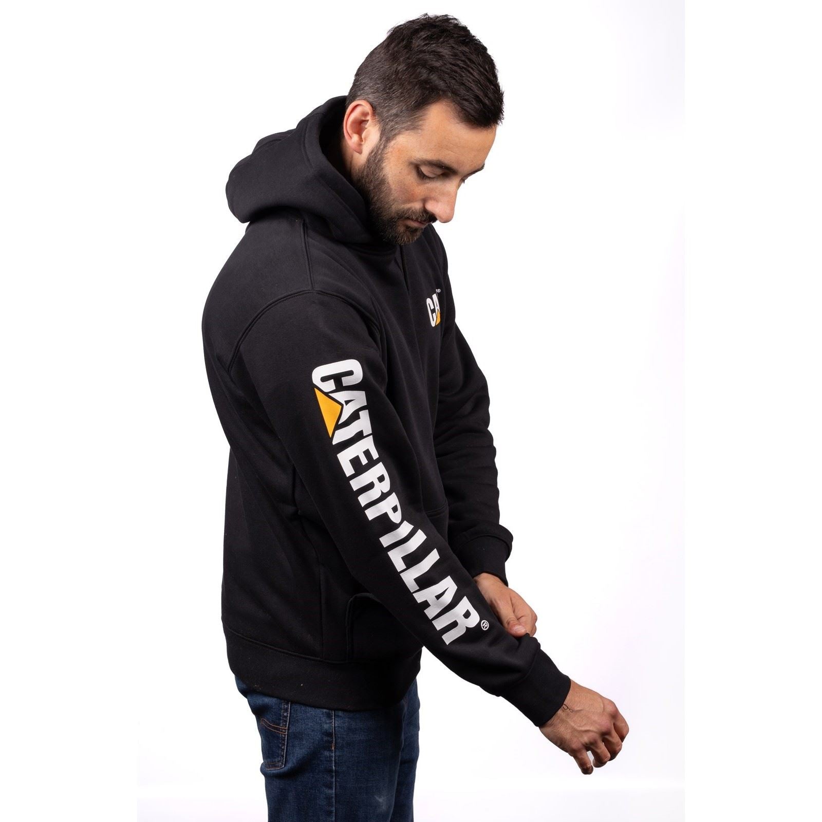 Caterpillar Trademark Banner Sweatshirt À Capuche Noir En Coton Pour Homme
