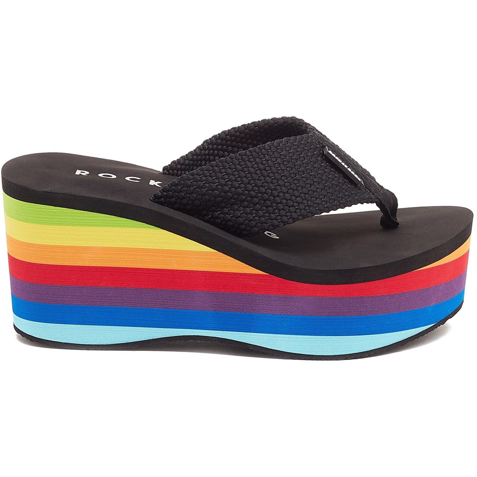 Rocket Dog Crush Sandales Compensées Noires En Coton Pour Femmes
