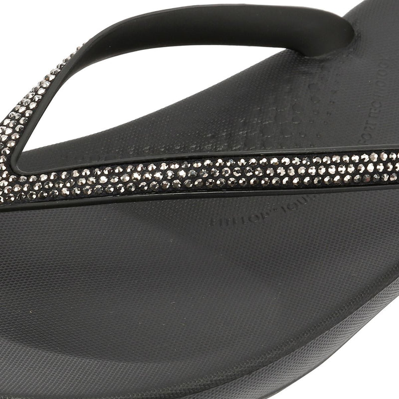FitFlop Iqushion Sparkle Tongs Noires Pour Femmes En Caoutchouc