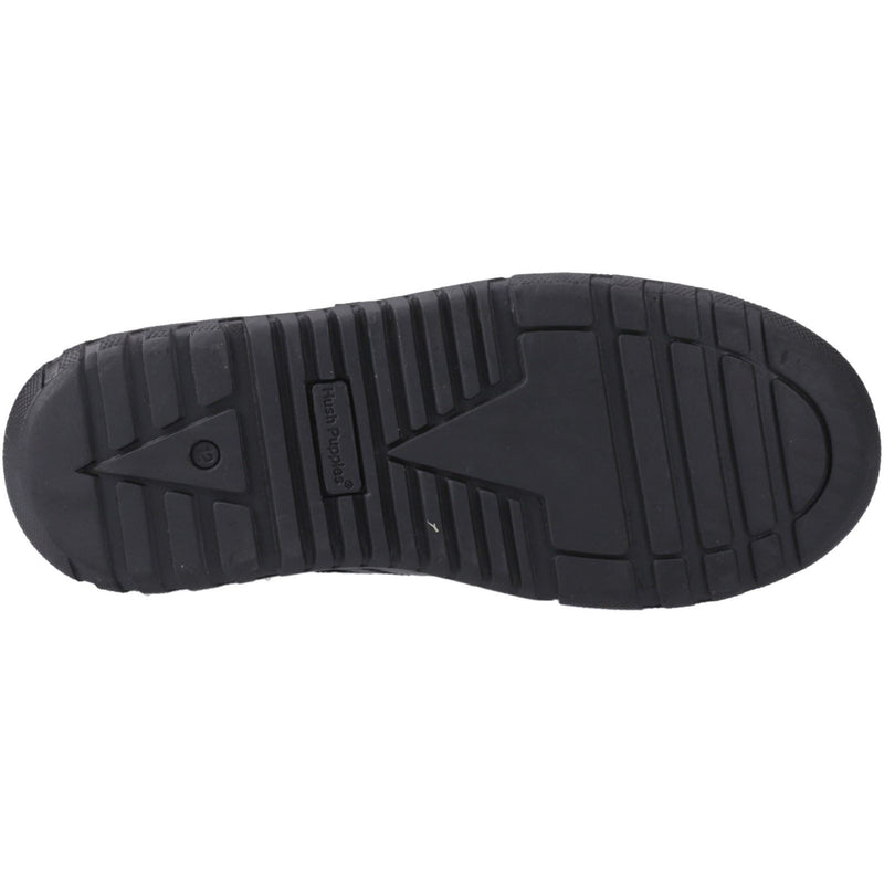 Hush Puppies Sutton Bungee Chaussures Noires Pour Garçons En Cuir À Lacets