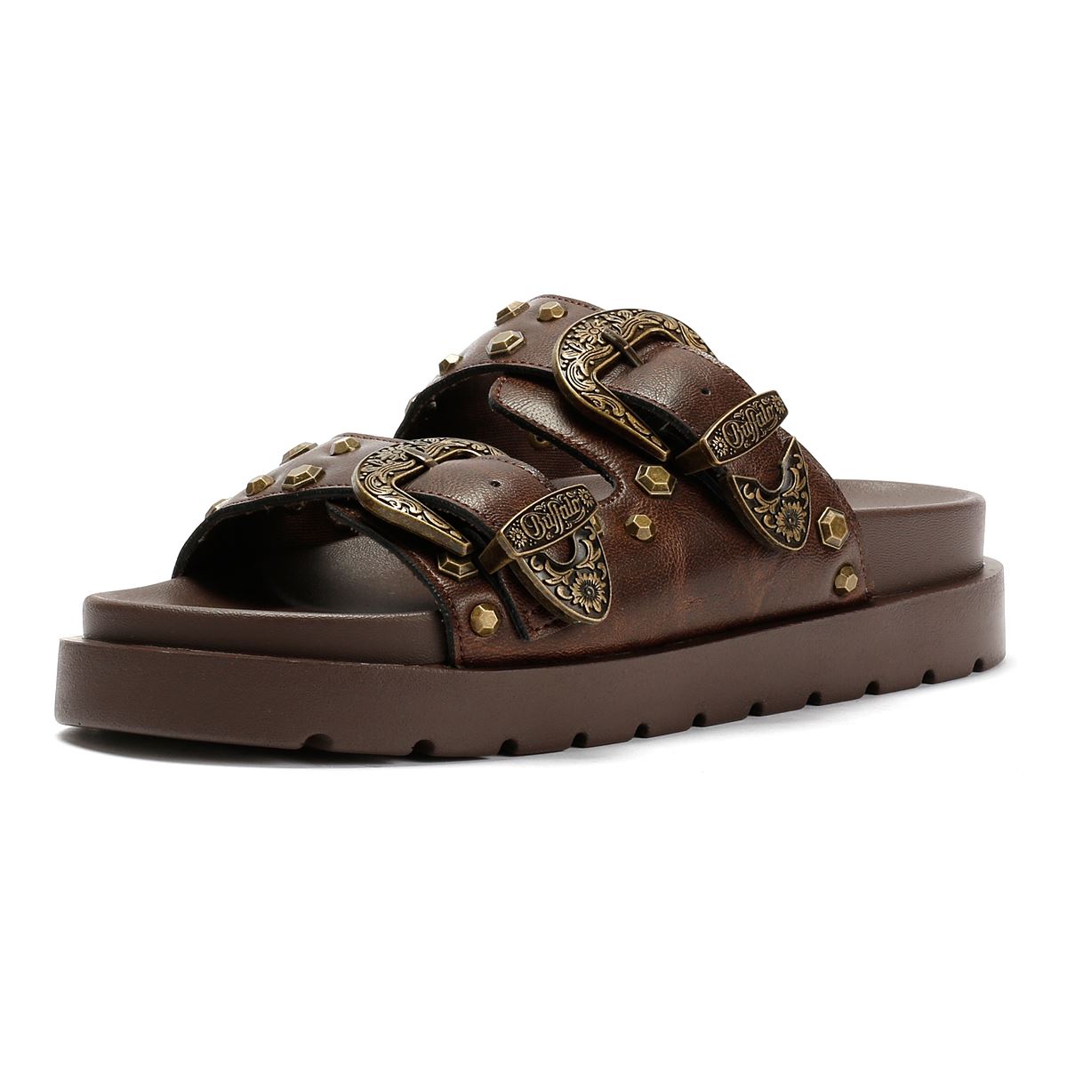 Buffalo Raya Ari West Sandales En Cuir Marron Pour Femmes