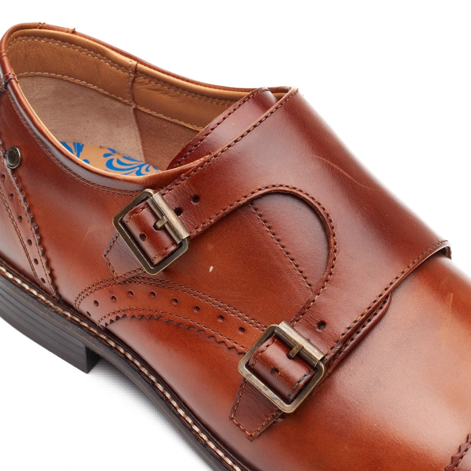 Base London Henley Monk Chaussures À Double Boucle Pour Hommes En Cuir Brun Brûlé