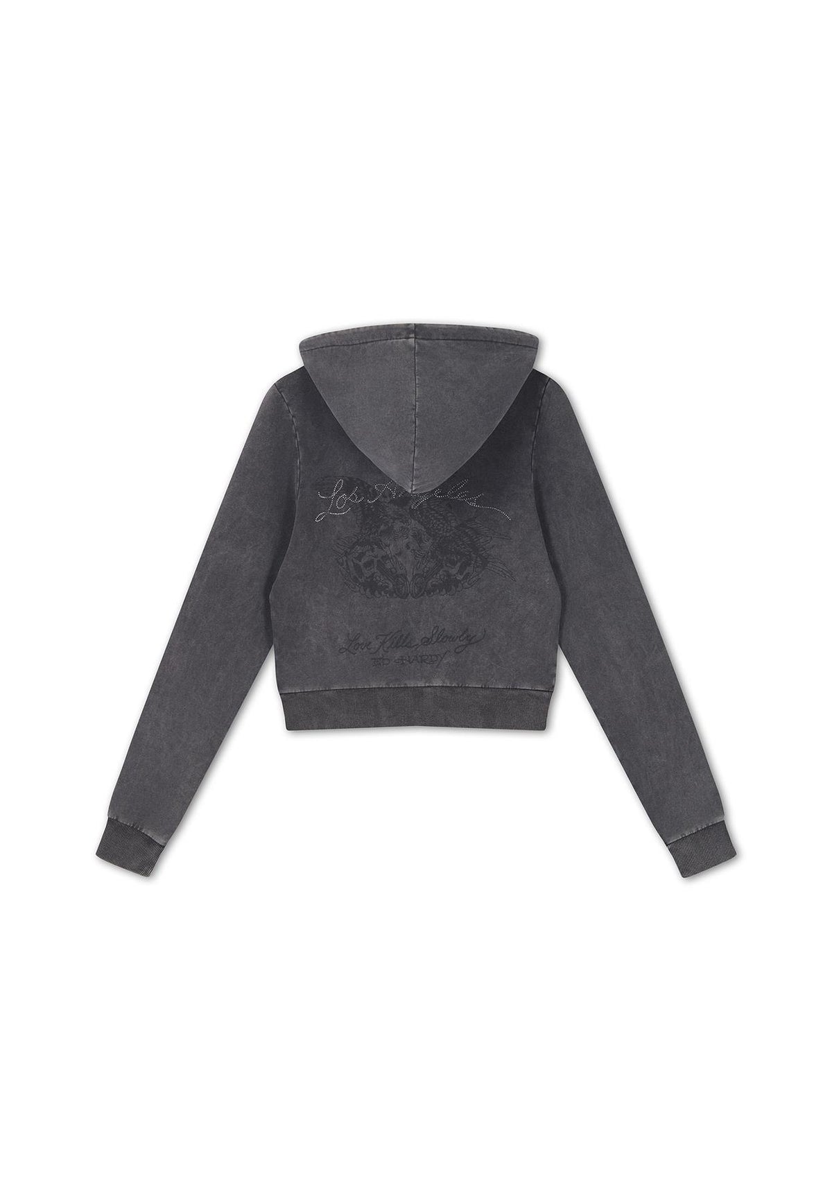 Ed Hardy Stay True Fitted Cropped Zip Sweats À Capuche Noirs Pour Femmes
