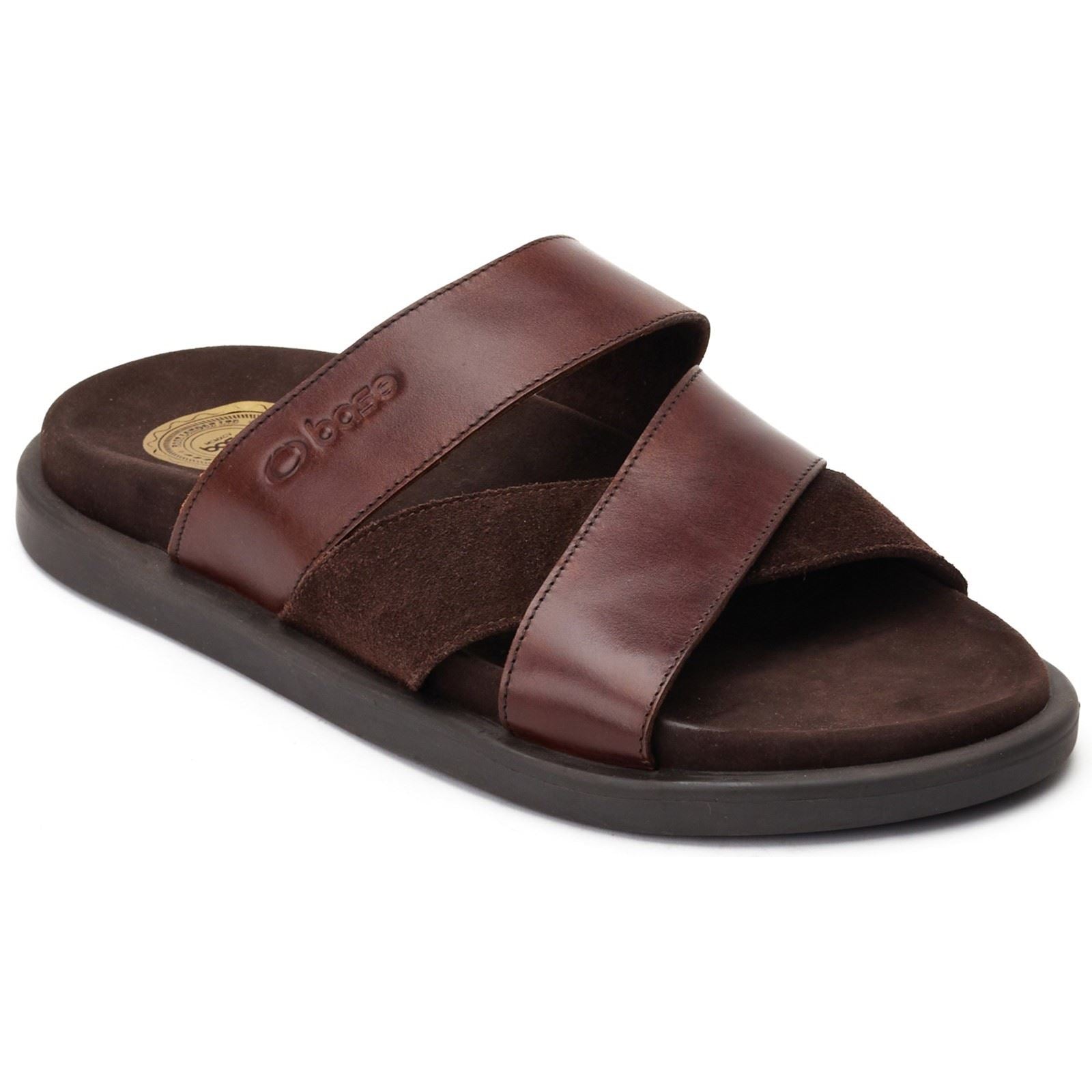 Base London Ponza Sandales En Cuir Pour Hommes Marron Foncé