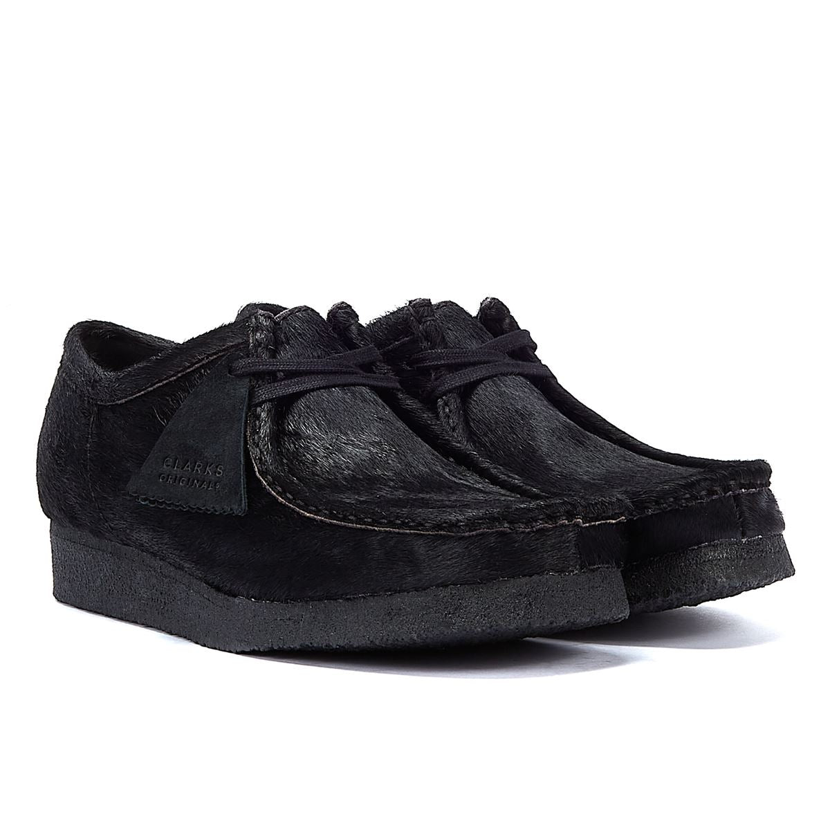Clarks Originals Chaussures À Lacets Noires Pour Hommes Originals Wallabee En Cuir Velours.
