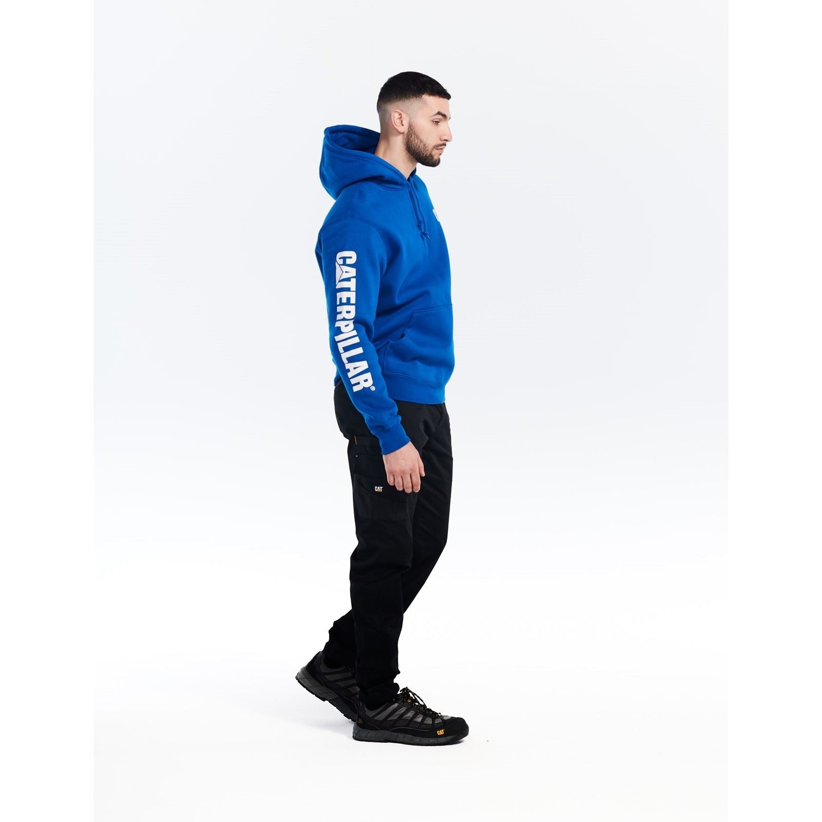 Caterpillar Trademark Banner Sweat À Capuche Bleu En Coton Pour Homme