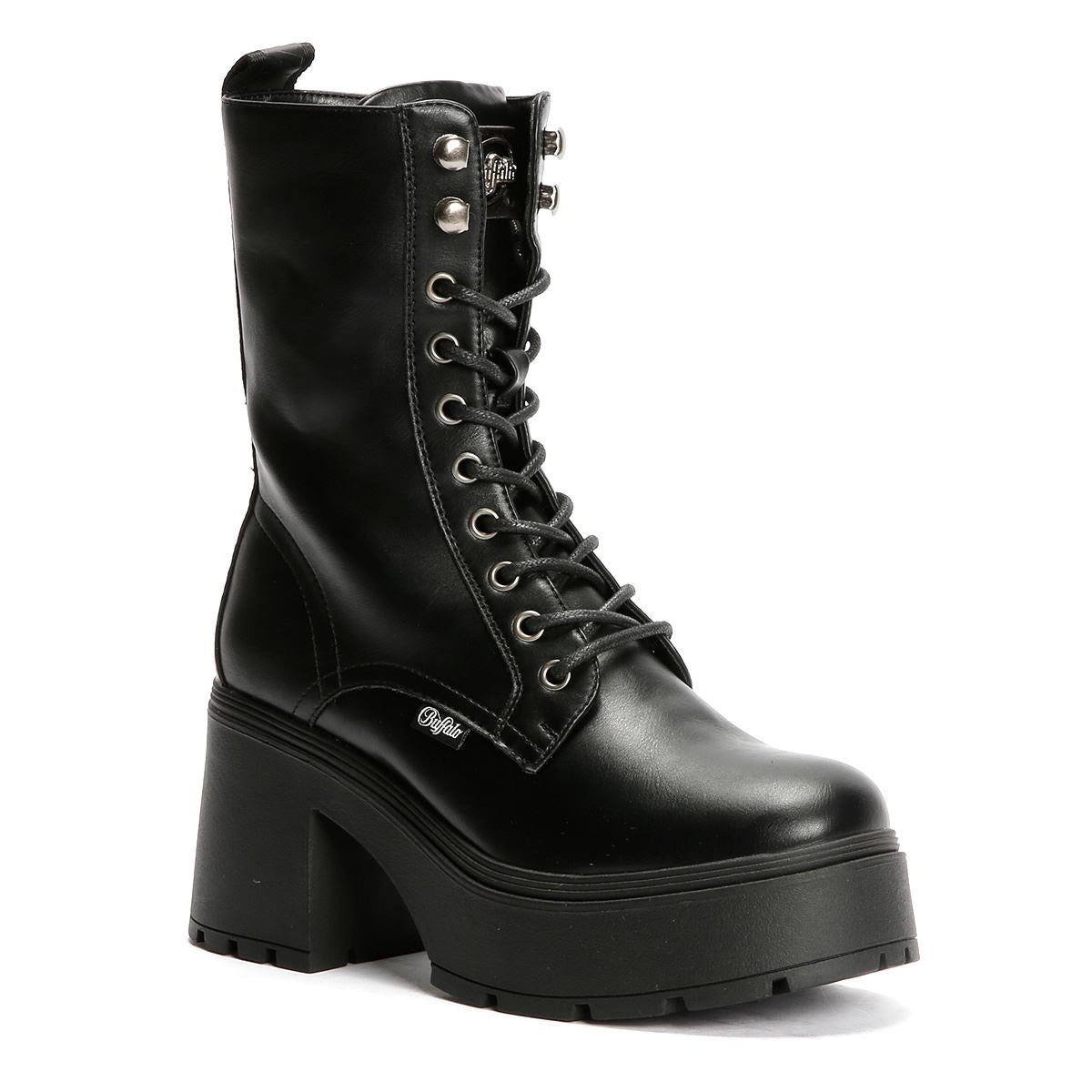 Buffalo Mila Lace Up Mid Bottes Noires Pour Femmes
