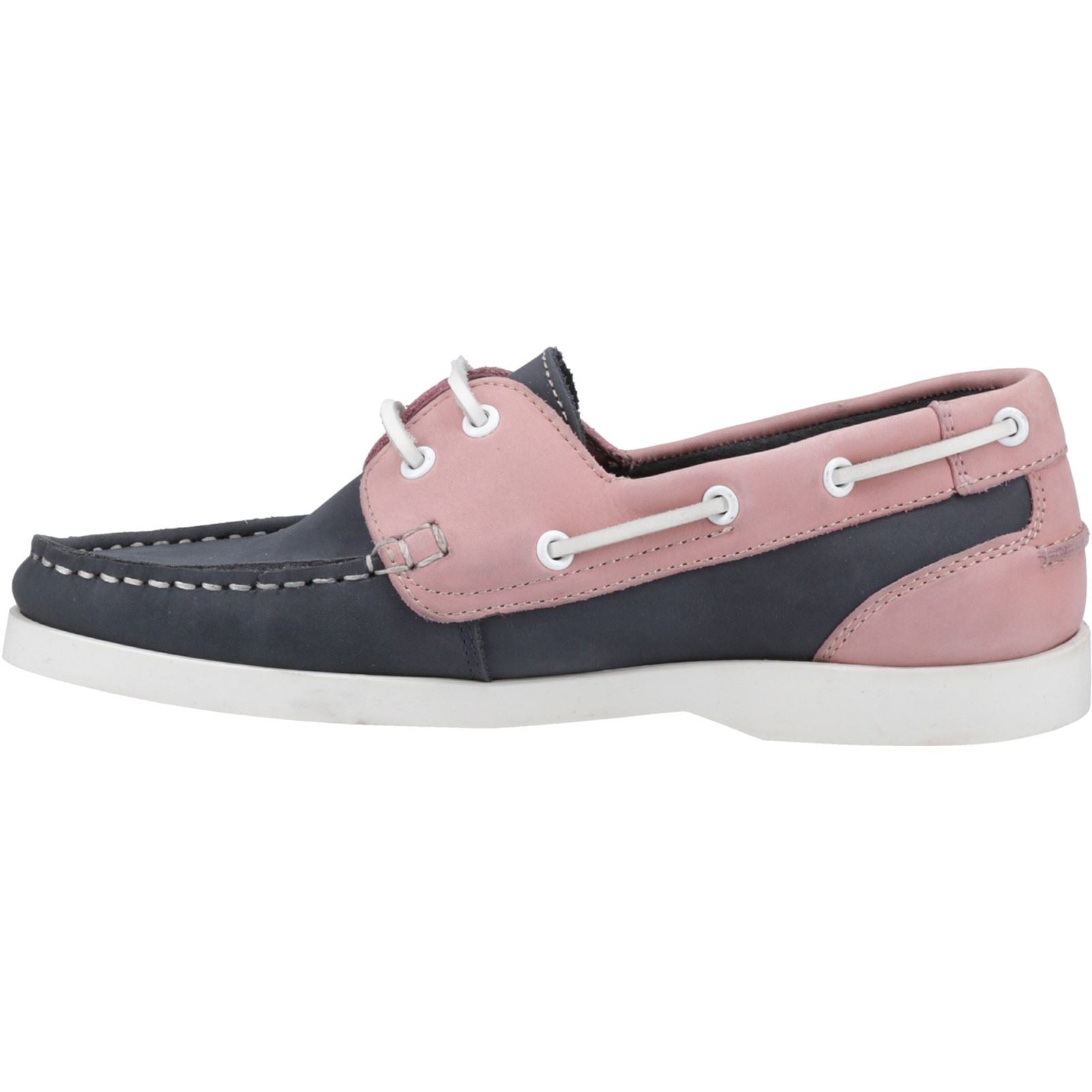 Hush Puppies Isabel Chaussures Bateau En Cuir Pour Femmes, Bleu Marine/Rose