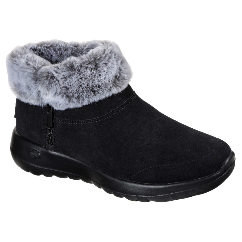 Skechers On The Go Joy Savvy Wide Bottes Noires/Grises Pour Femmes En Daim/Fausse Fourrure