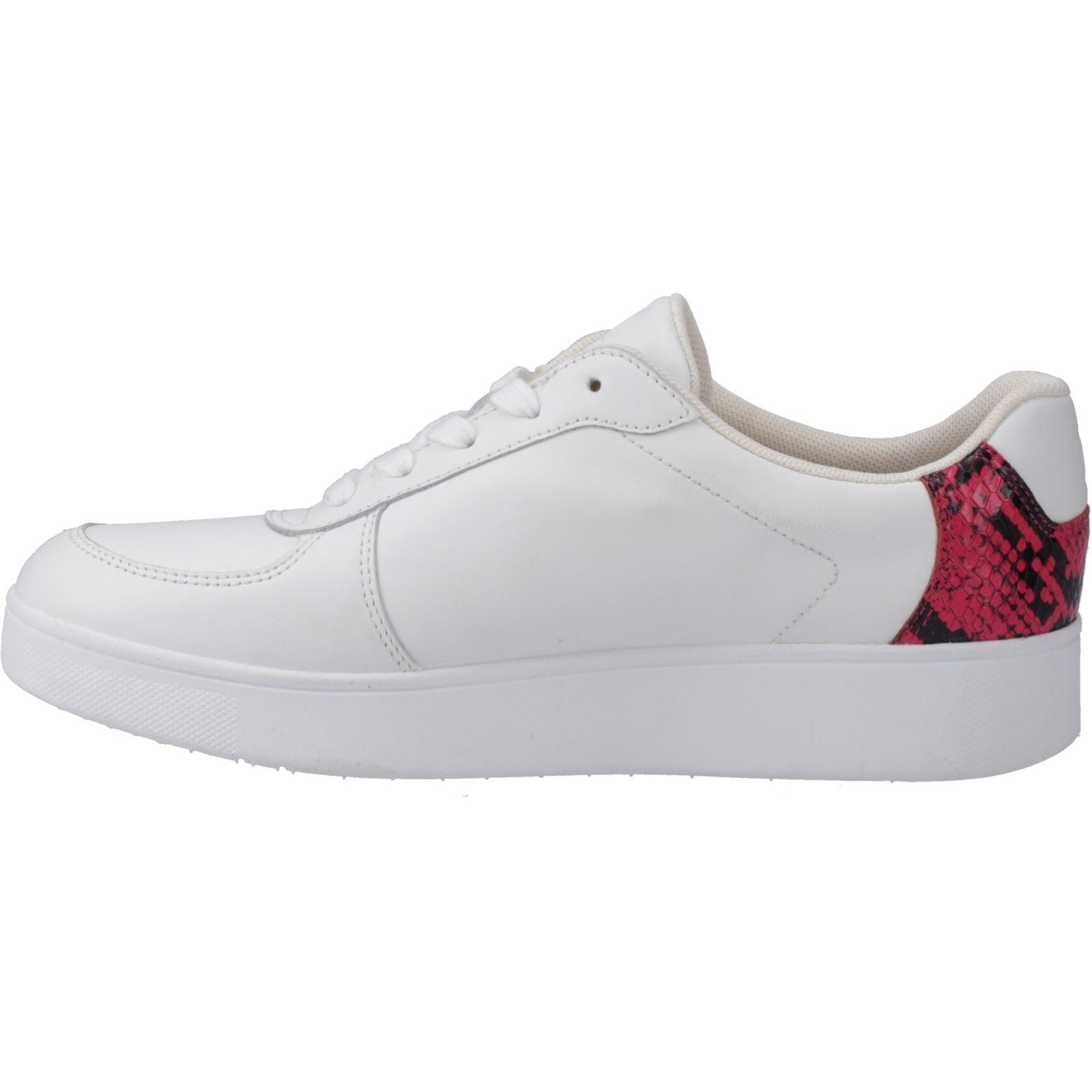 Fitflop Rally Snakeprint Backtab Baskets En Cuir Blanches/Framboise Sauvage Pour Femmes Urbaines