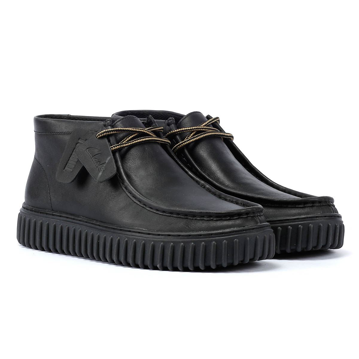 Clarks Main Torhill Hi Bottes Noires En Cuir Pour Hommes