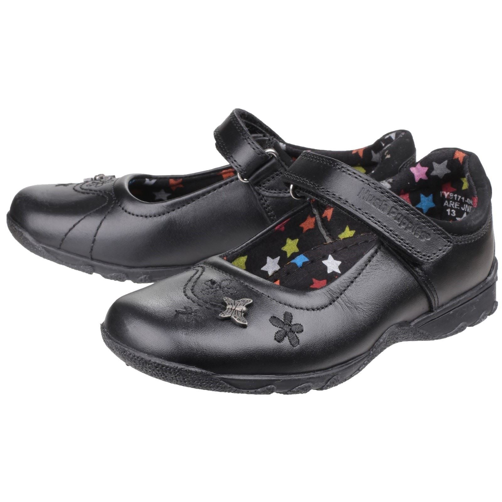 Hush Puppies Clare Junior Chaussures Noires Pour Filles En Cuir