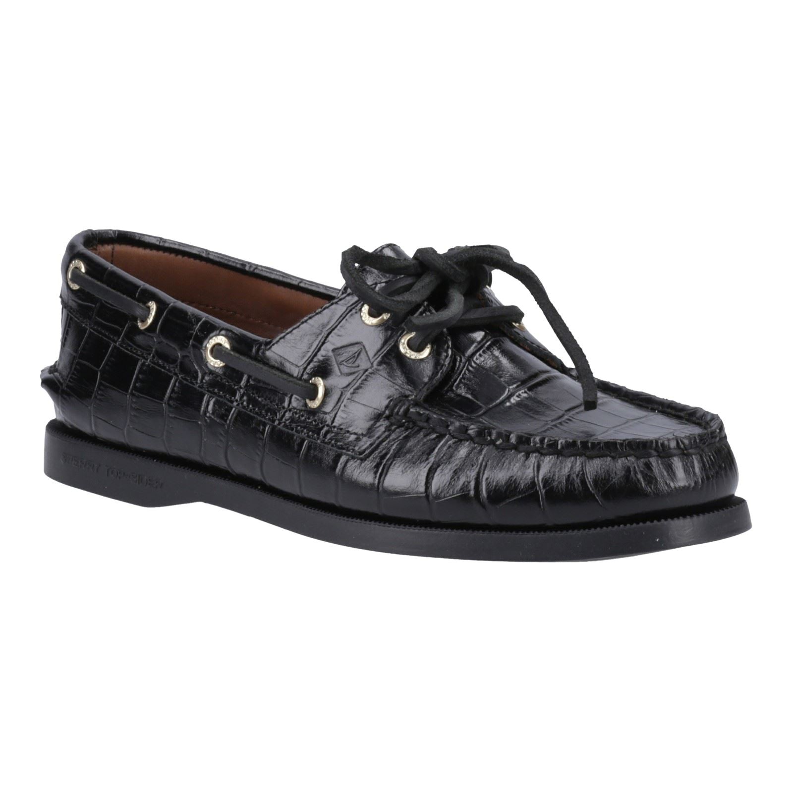 Sperry Authentic 2 Eye Chaussures Bateau Noires En Cuir Pour Femme