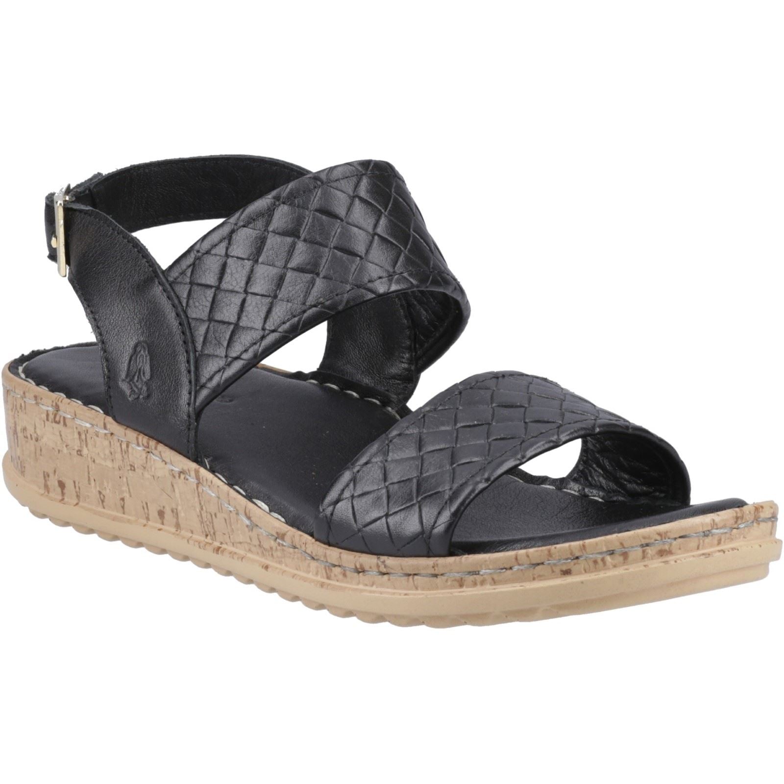 Hush Puppies Ebony Woven Sandales Noires Pour Femmes En Cuir