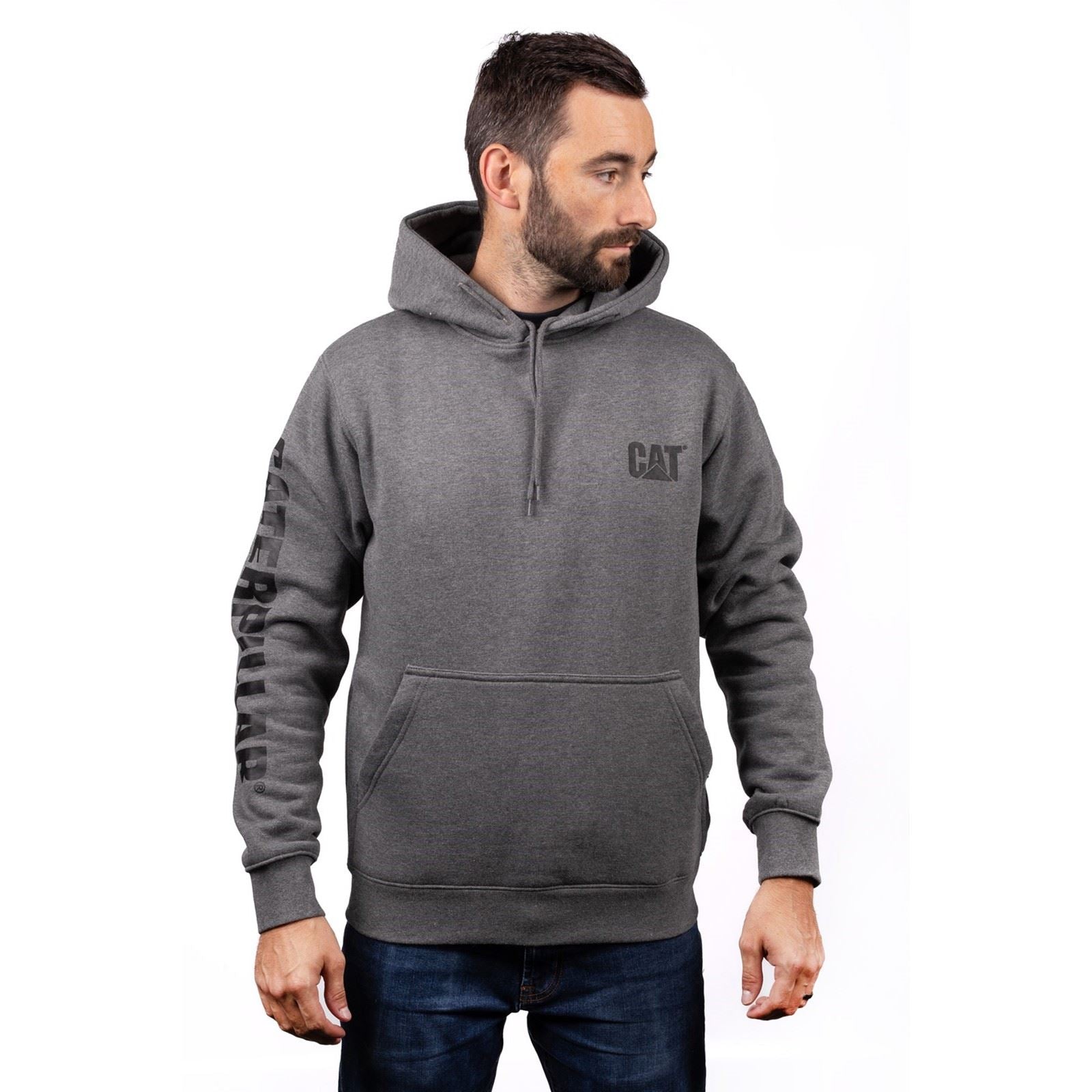 Caterpillar Trademark Banner Sweat À Capuche Gris En Coton Pour Homme