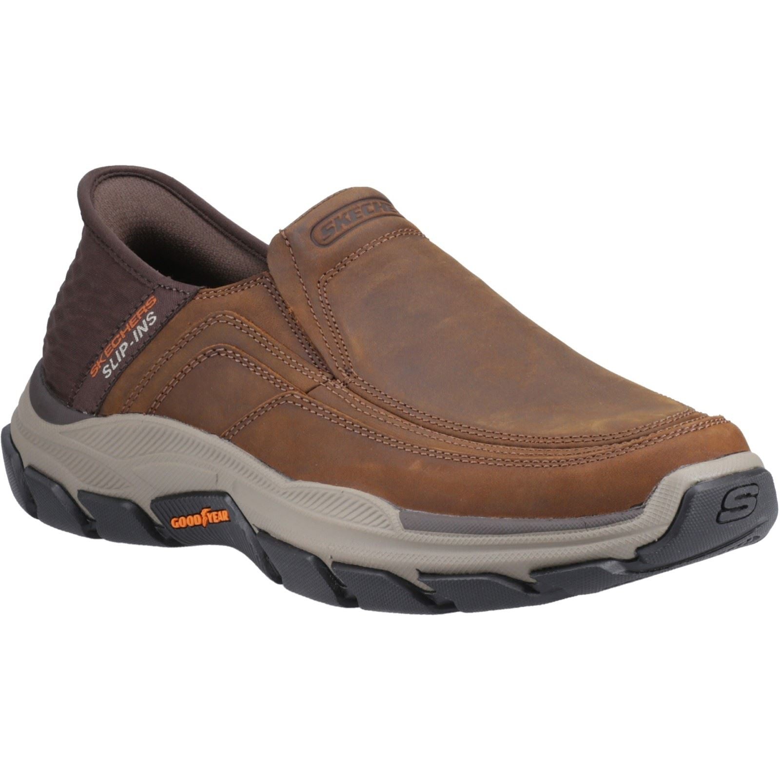 Skechers Respected Elgin Chaussures Mocassins Pour Homme En Cuir Marron Foncé