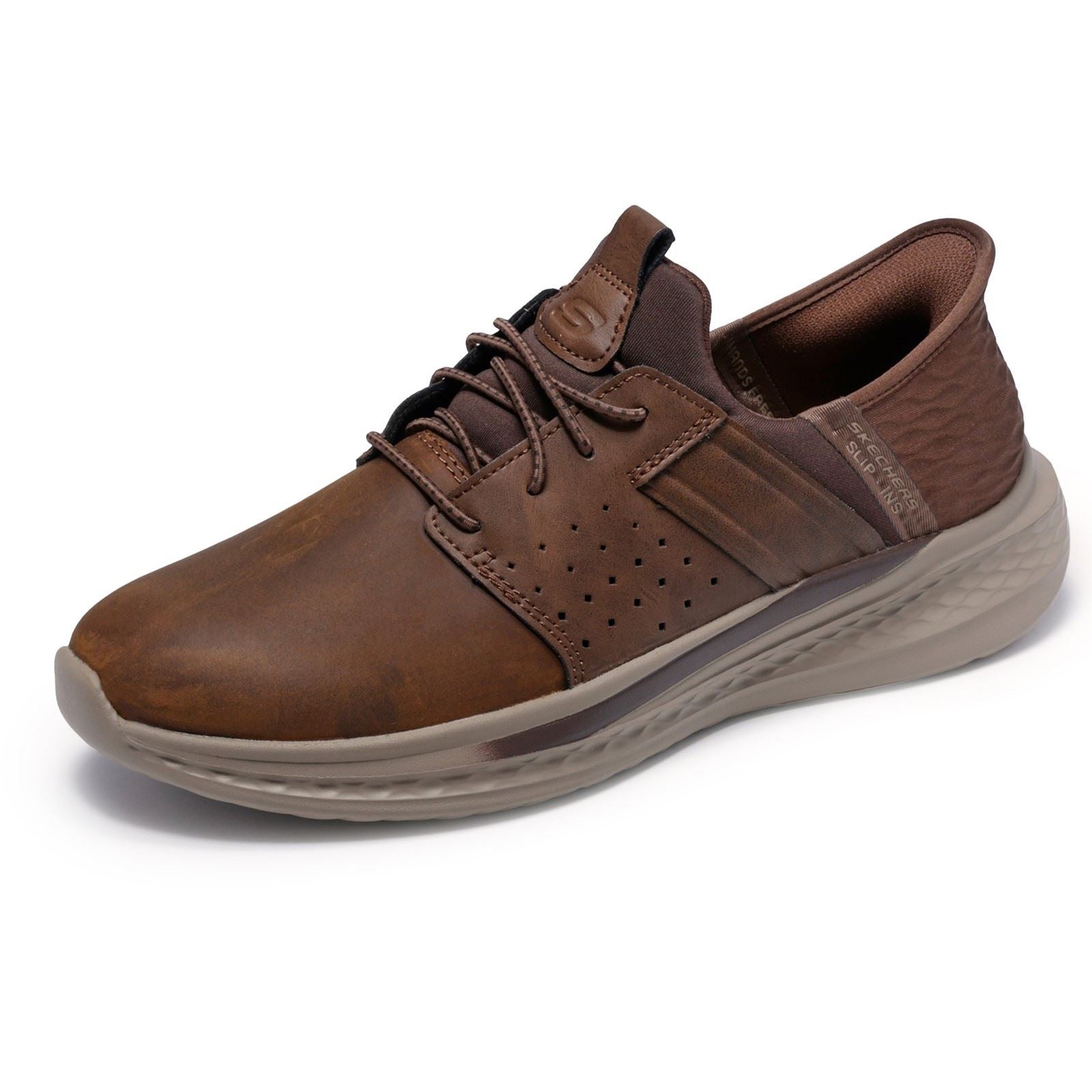 Skechers Slade Zachary Chaussures À Lacets Pour Homme En Textile Marron Foncé À Large Ajustement
