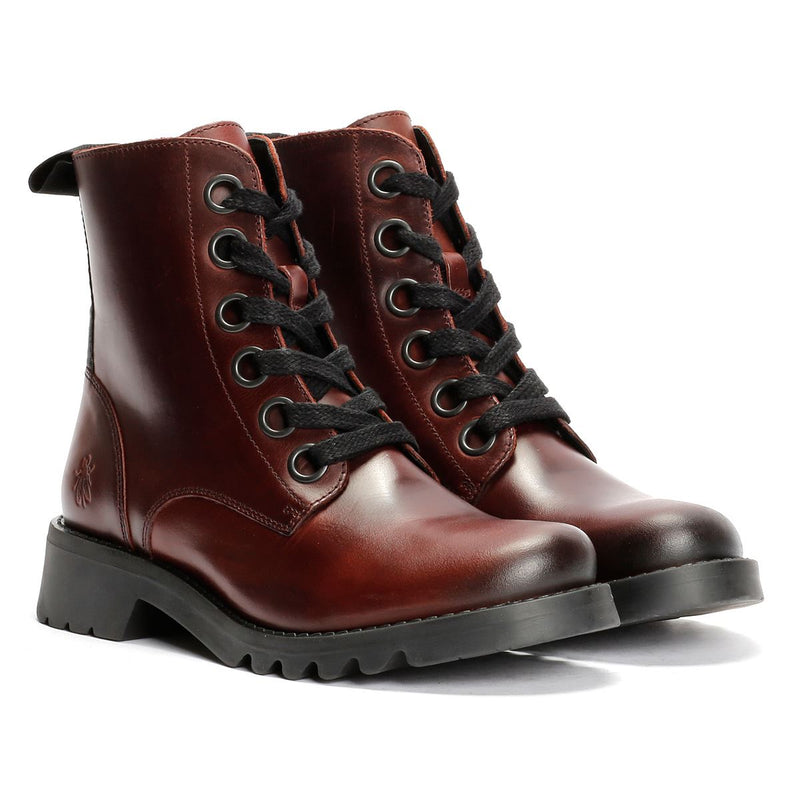 Fly London Ragi Bottes Rouges En Cuir Pour Femmes