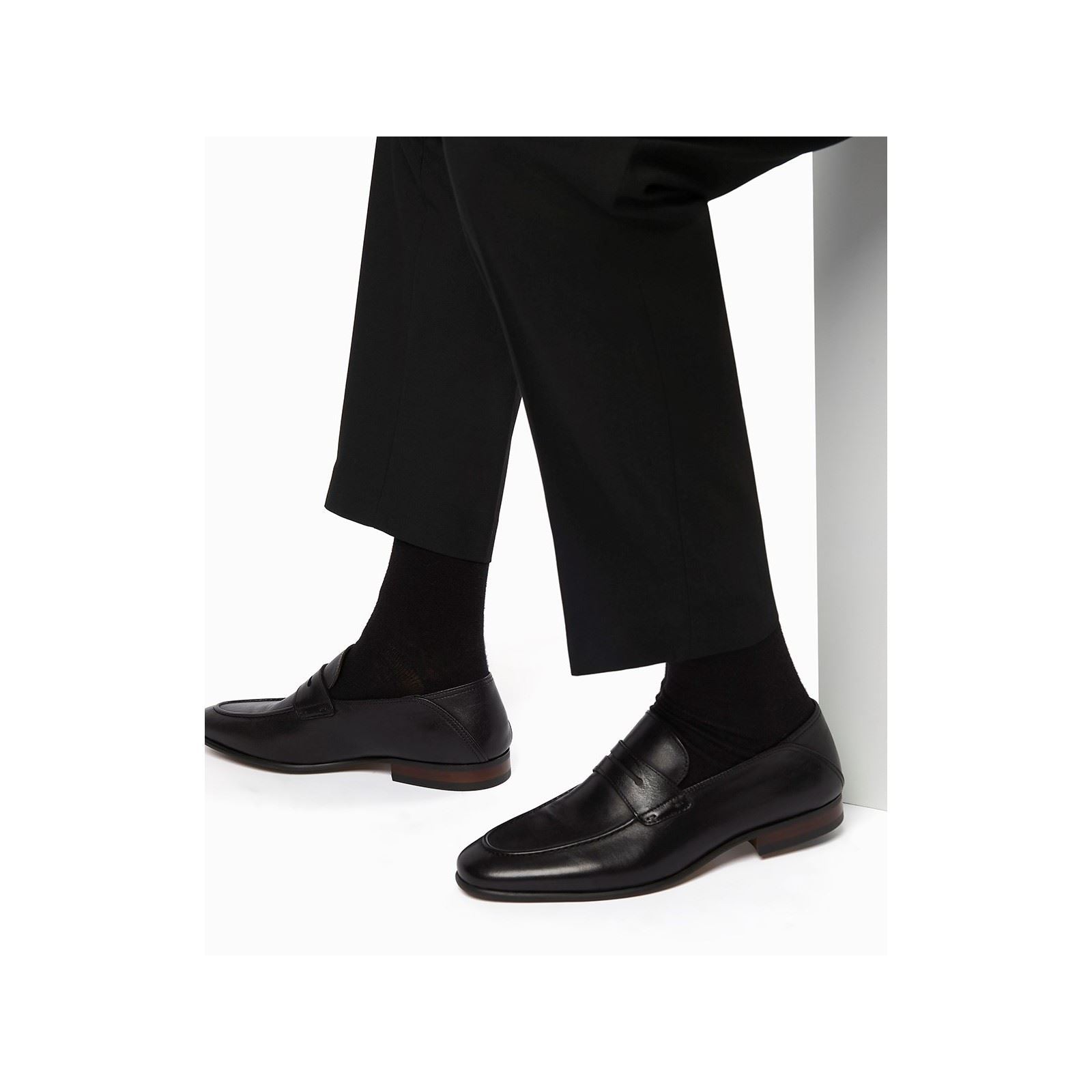 Dune Sync Mocassins Noirs En Cuir Pour Hommes
