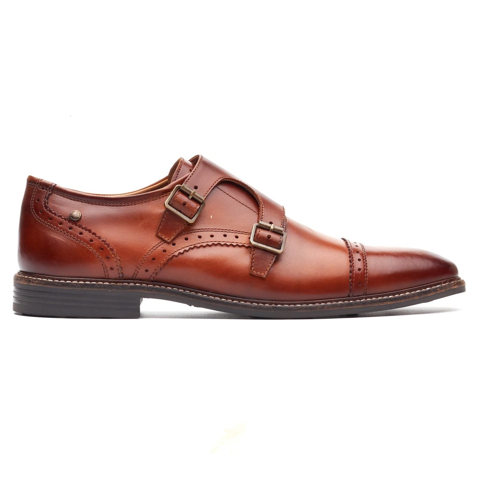 Base London Henley Monk Chaussures À Double Boucle Pour Hommes En Cuir Brun Brûlé