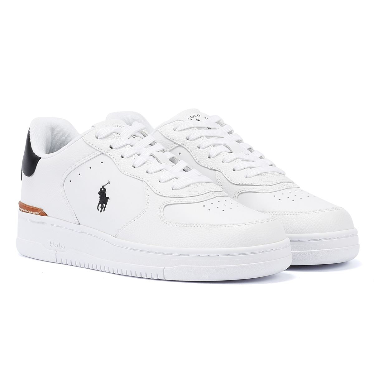 Ralph Lauren Masters Court Baskets En Cuir Blanc/Noir