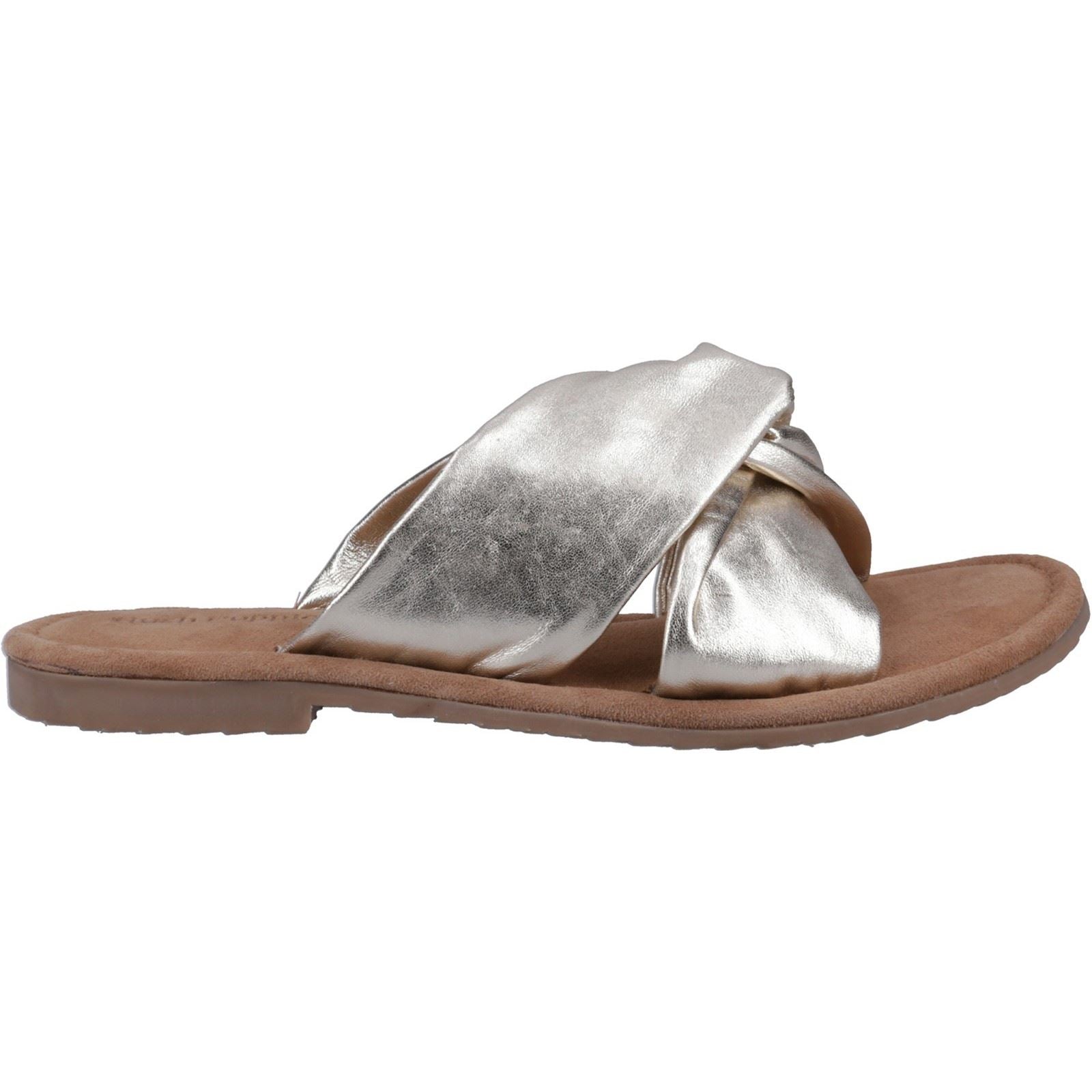 Hush Puppies Amy Wide Fit Sandales En Cuir Doré Pour Femme