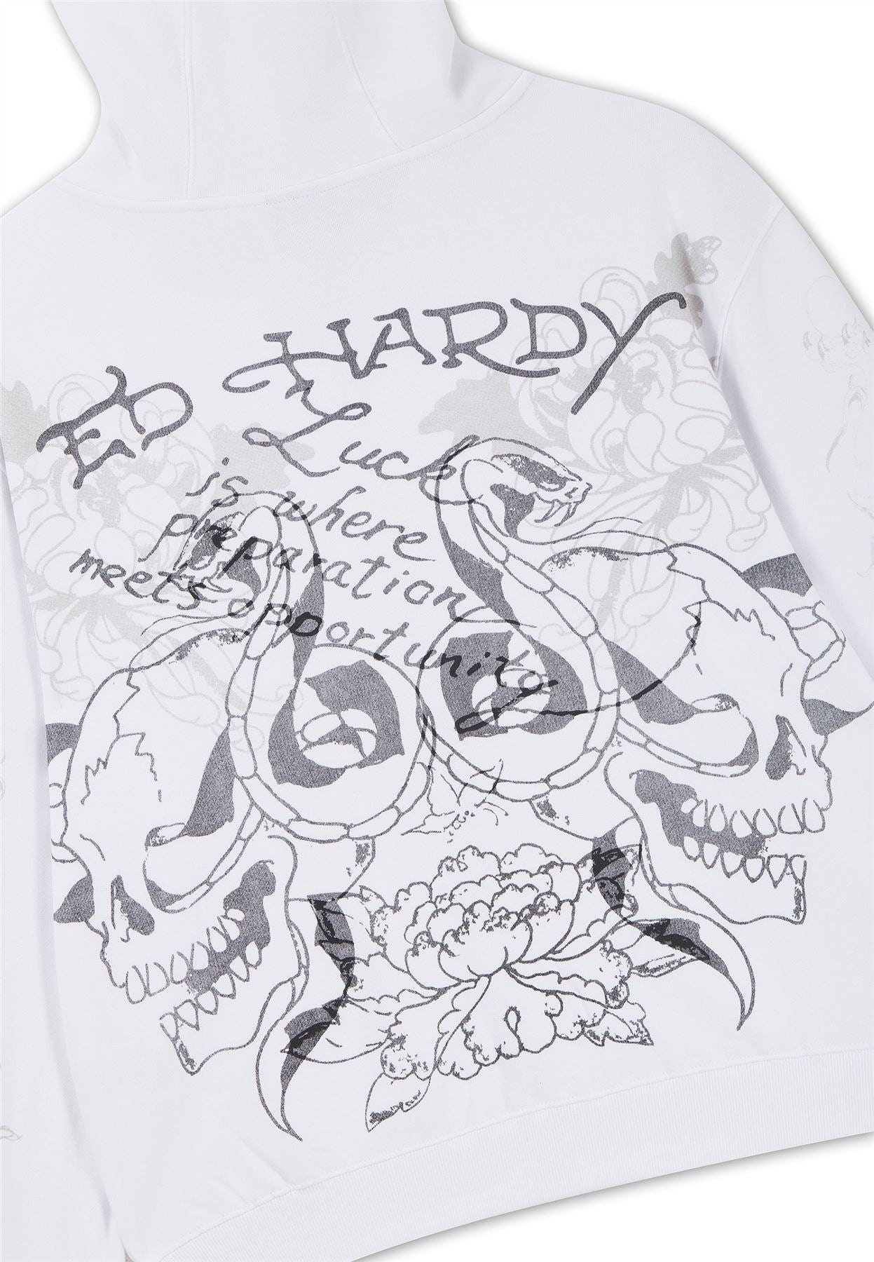 Ed Hardy Diamante Venom Enzyme Wash Relaxed Zip Thru Sweat-Shirts Et Sweat À Capuche Blancs Pour Femmes